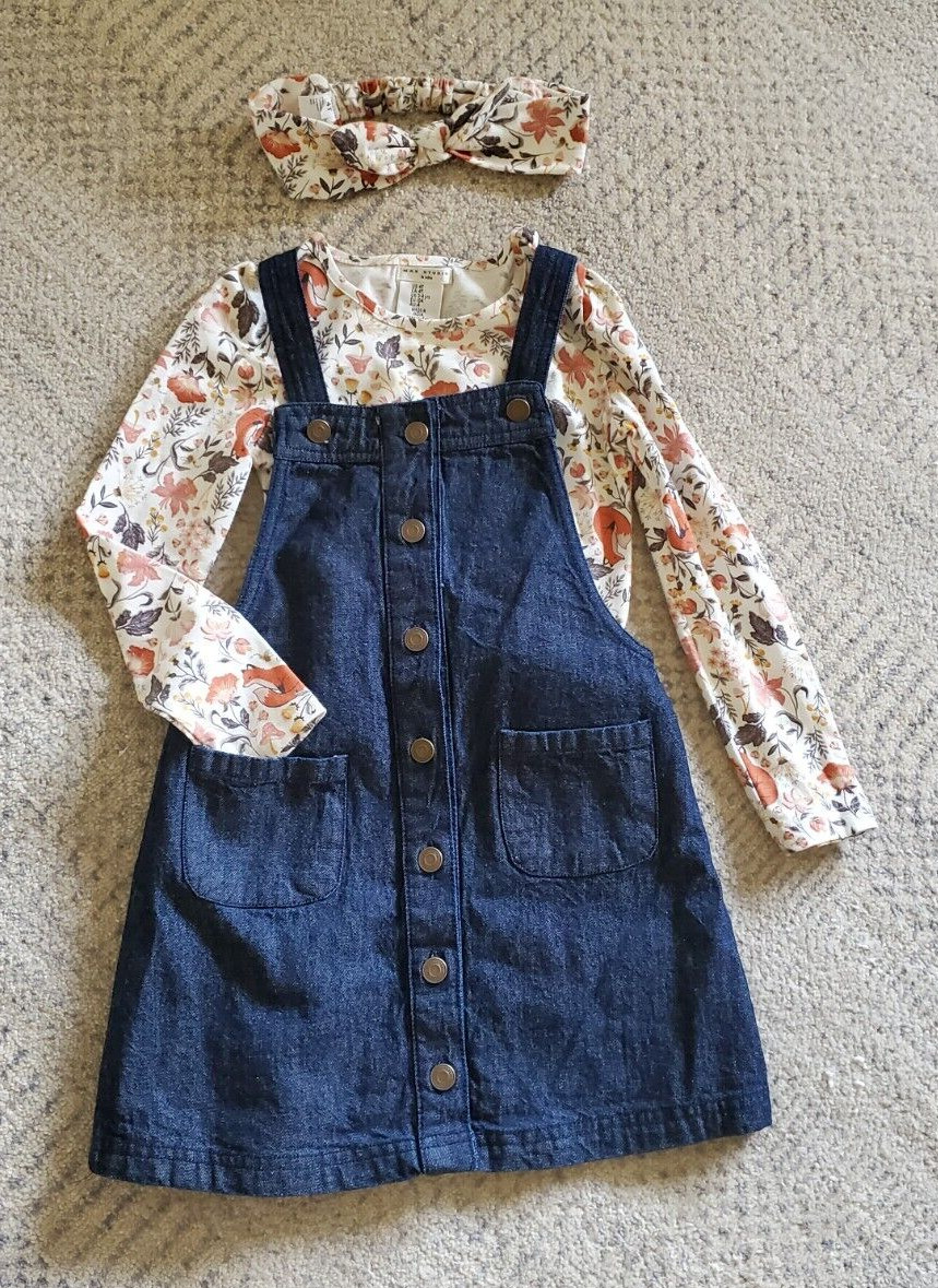 Girl “MAX STUDIO” Kids Dress Overall & Shirt 2pc set (Size 4T)