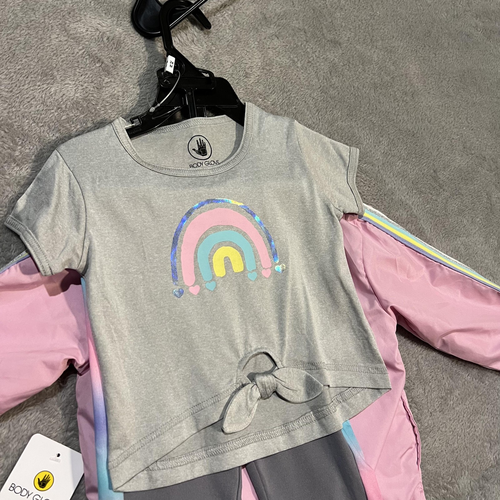 Body Glove Outfit Set Toddler Girls 24M Pink Gray Jacket Shirt Pants Rainbow 3pc