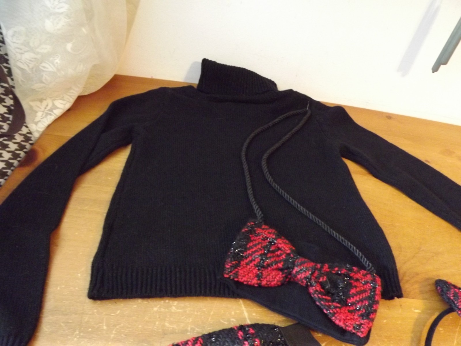 NEW 4PC CYNTHIA ROWLEY sweater skirt purse headband RED & BLACK TWEED SZ 7-8 NWT