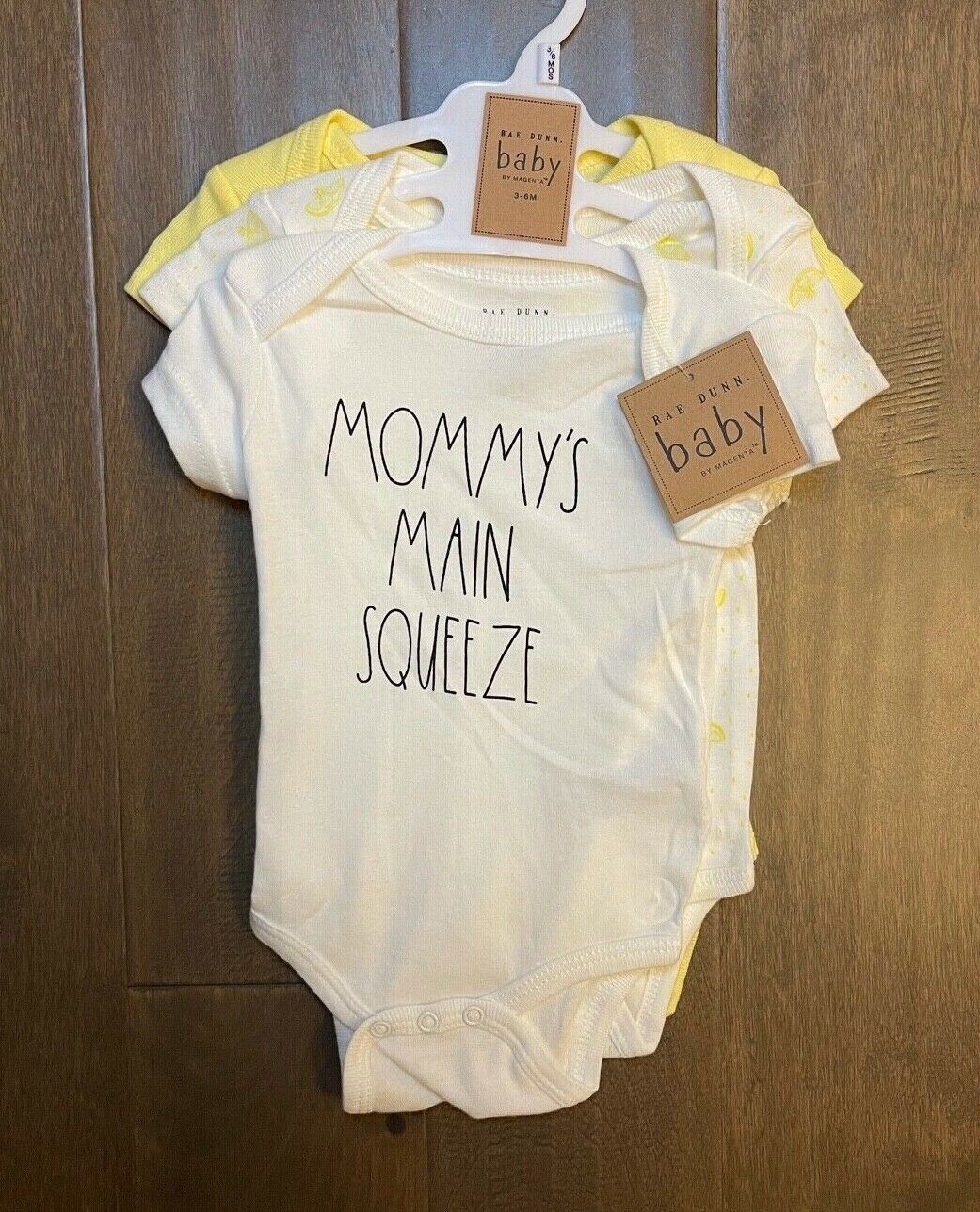 Rae Dunn Baby By Magenta 3-6 M Mommy’s Main Squeeze Lemon Bodysuit Set 3 NWT