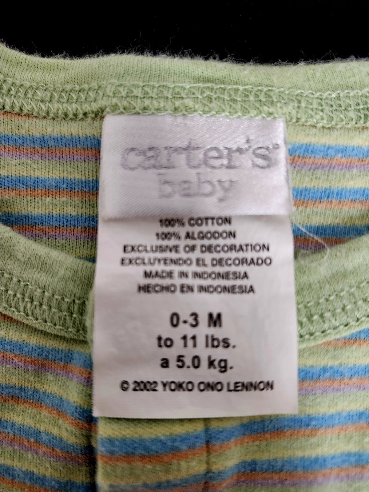 Carters John Lennon Baby Striped Blue Green Bodysuit 0-3 Month Vintage
