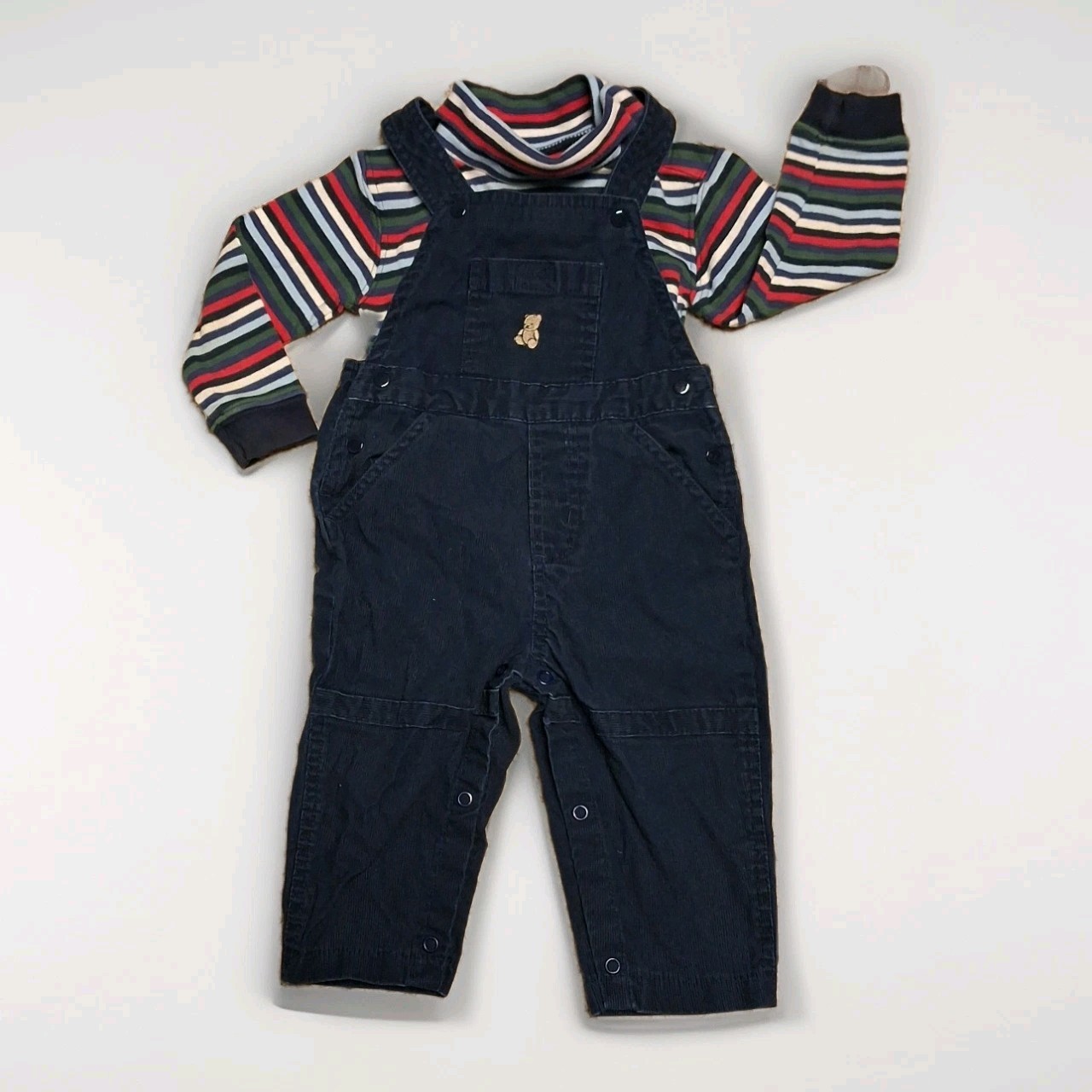 Overalls 2 pc Set McBaby OshKosh Baby Boy Sz 12 months Striped Teddy Bear