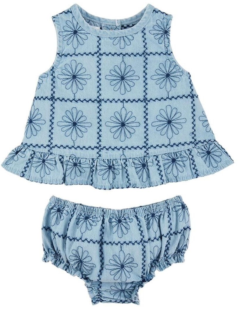 Mud Pie Baby Girl Embroidered Denim Pinafore & Bloomer Set Size 9-12 Month NEW