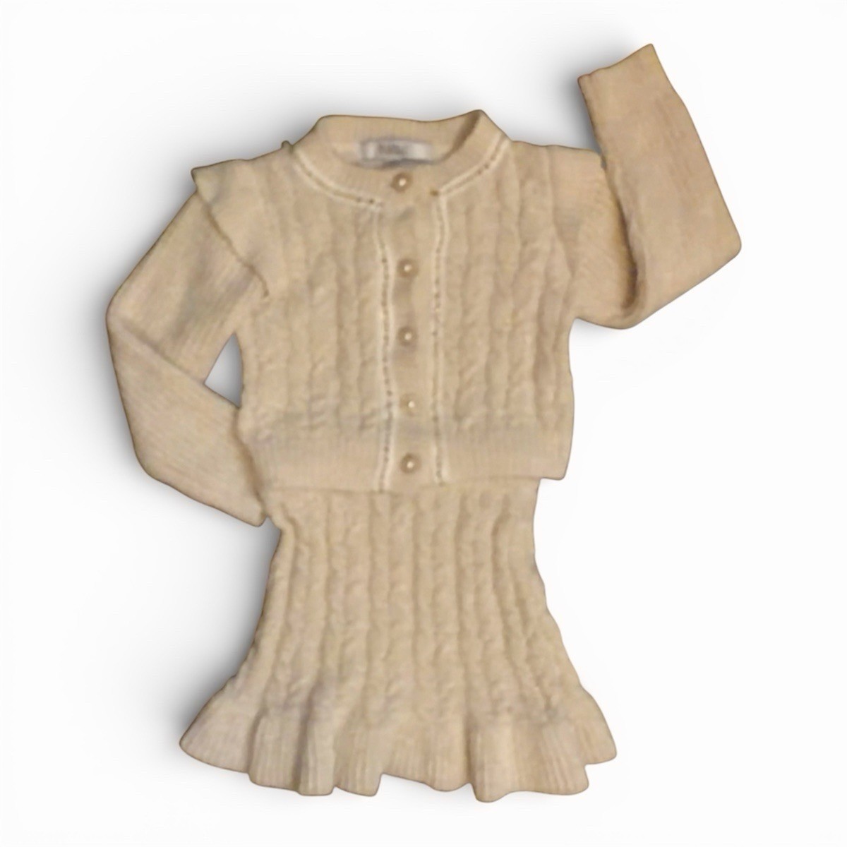 Badgley Mischka Cream Cable Knit Pearl Button Gold Metallic Sweater Set Girl 3T