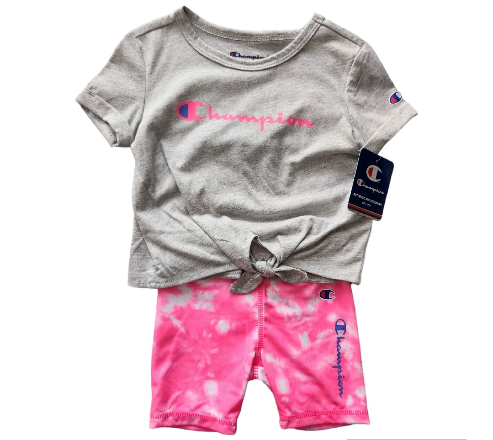2 Piece Champion Outfit, Girls Size 18 Months, T Shirt, Tie Dye Shorts, Pink, MP
