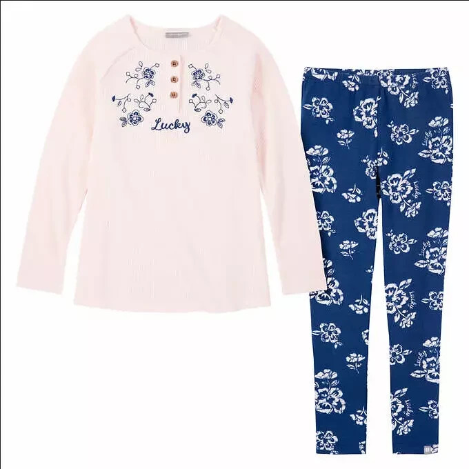 NEW Lucky Brand Girls 2 Piece Top and Leggings Set Size 2T Pink and Blue Floral