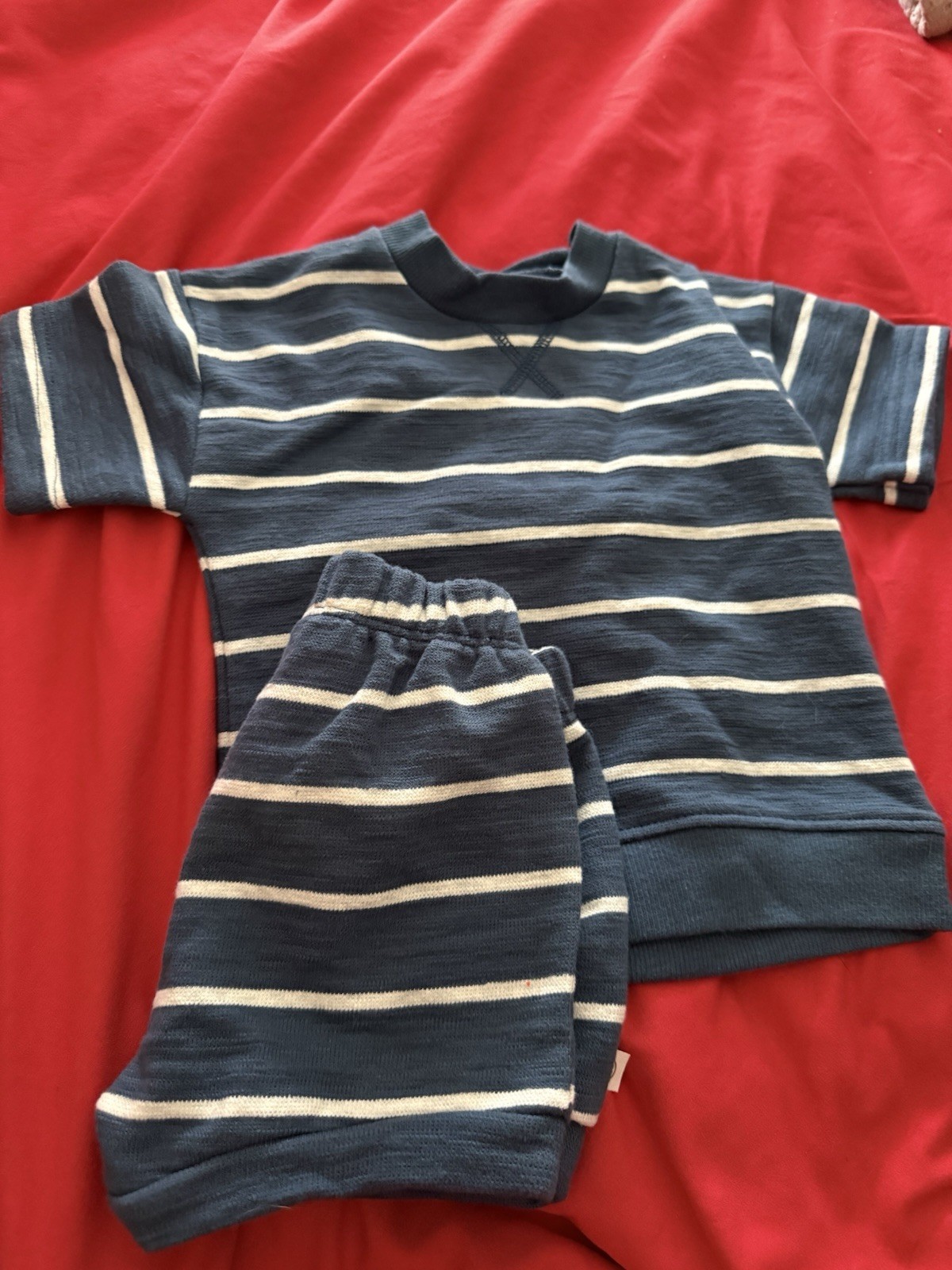 2-Piece Striped & Solid Outfit Set Top Pants Bodysuit Unisex Baby Blue Green