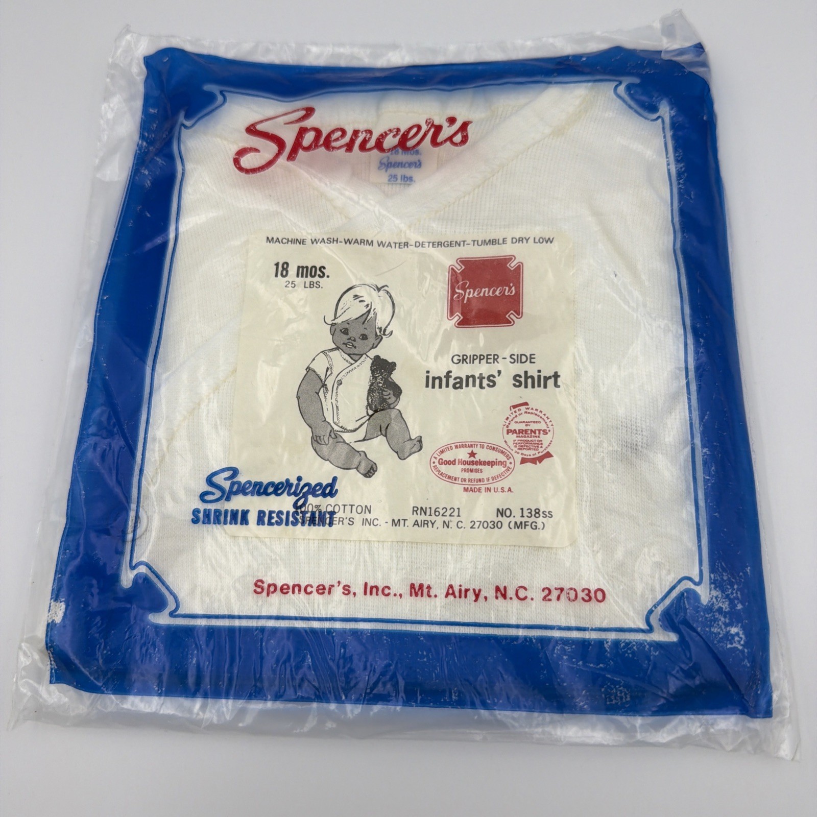 NEW Vintage Spencer’s Infants White 1 Piece Gripper Side Shirt 18 months NOS