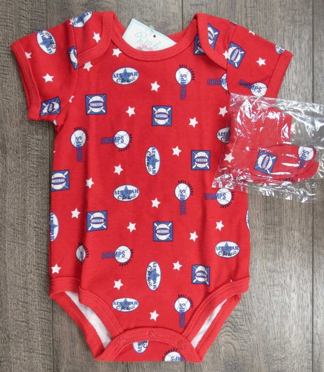 Baby Boy Clothes New Sprockets 6-9 Month 2pc Red Baseball Romper & Booties
