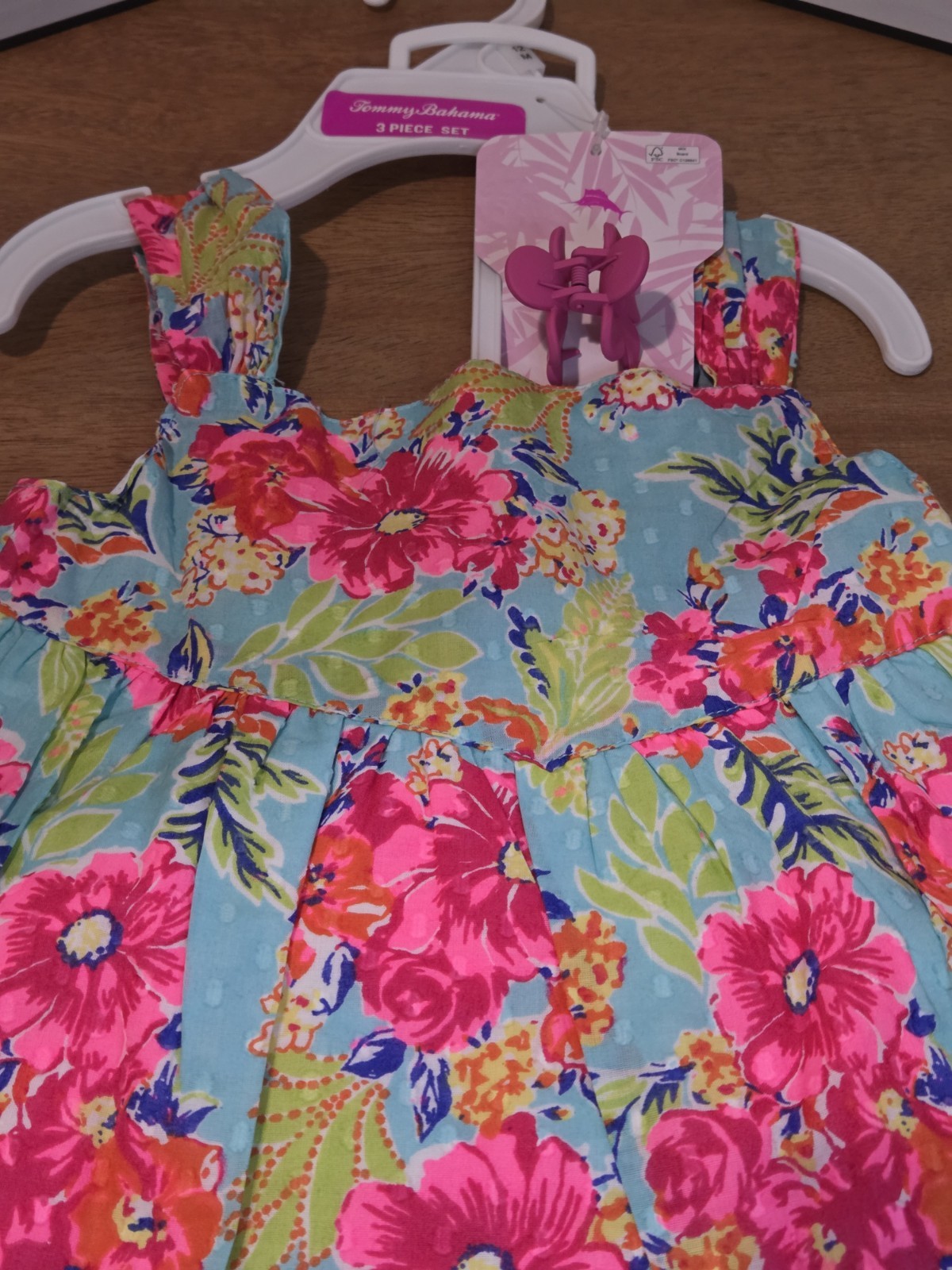 Tommy Bahama Kids 12 Mos 3pc Outfit Floral Top Pink Shorts Bow NWT