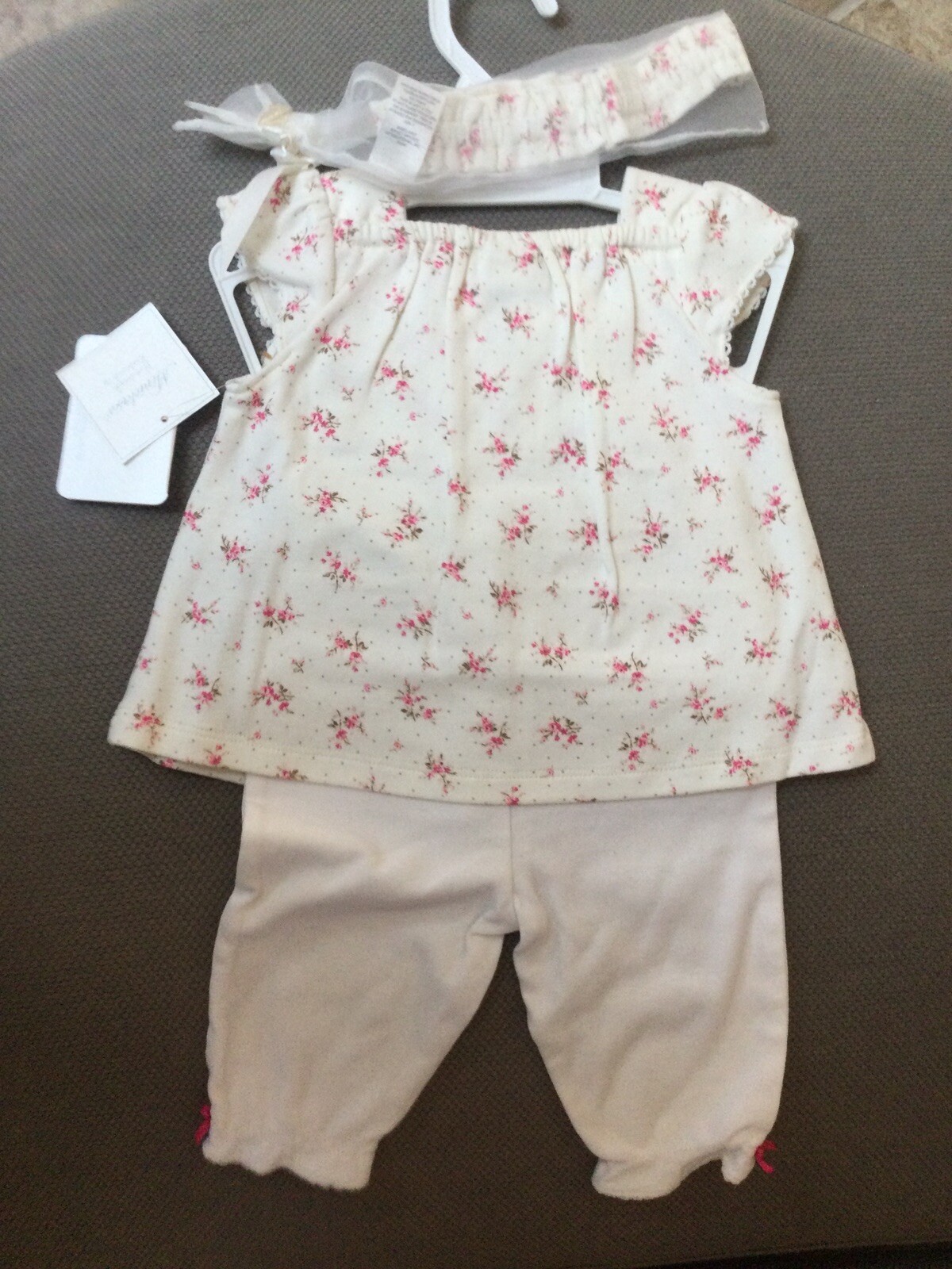 NWT Minibasix Girls Sz 3m Top,pant & headband Set Pink