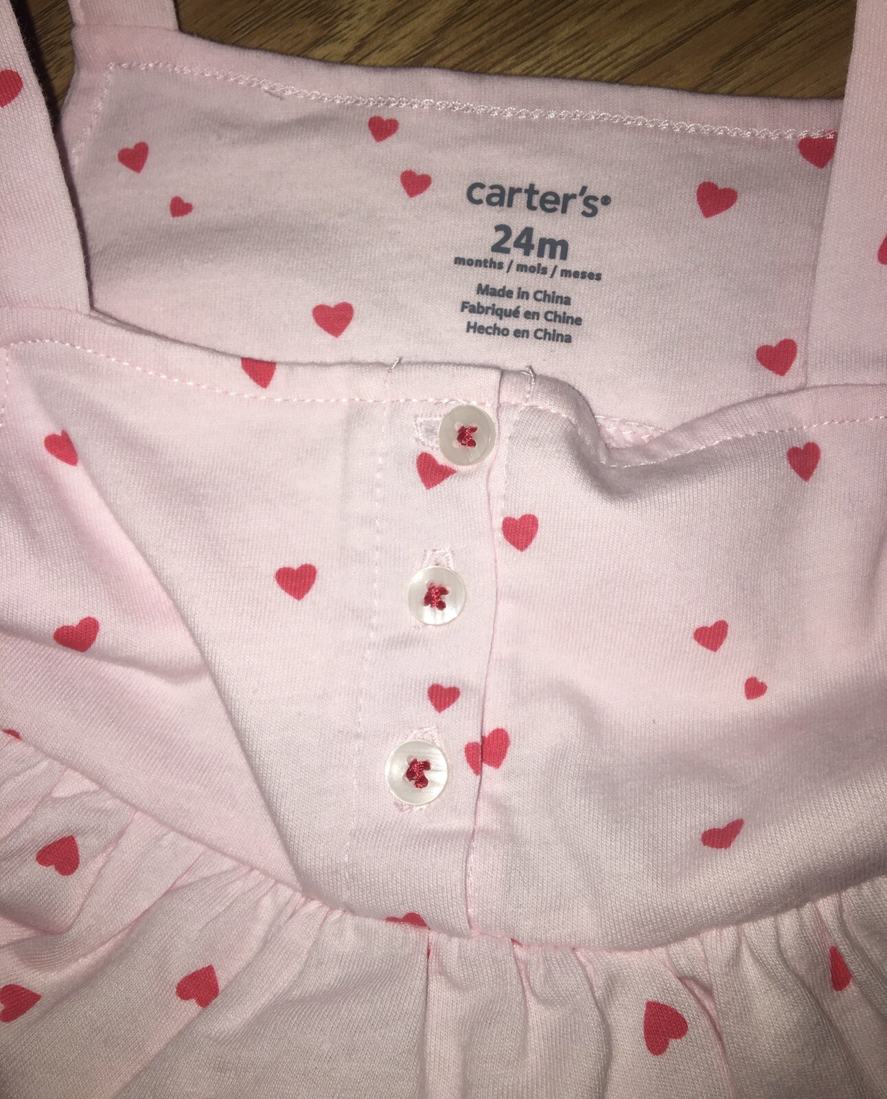Carters Baby Girl 3 Piece Set – Dress, Bloomers, Pink Heart Romper – Size 24 Mo