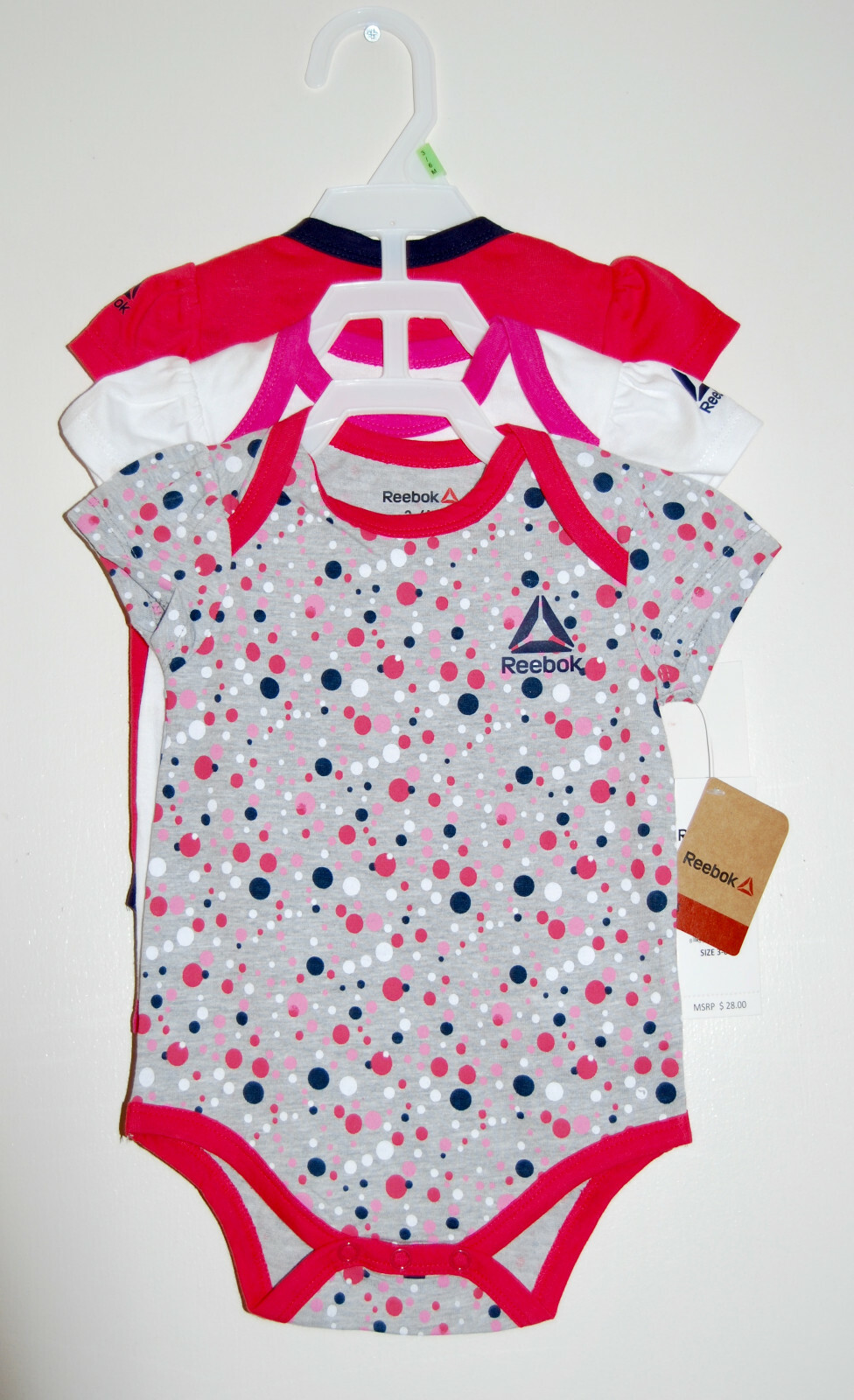 NWT Reebok Infant Girls Pink Gray White 3pc Romper Dream Set sz 3-6M