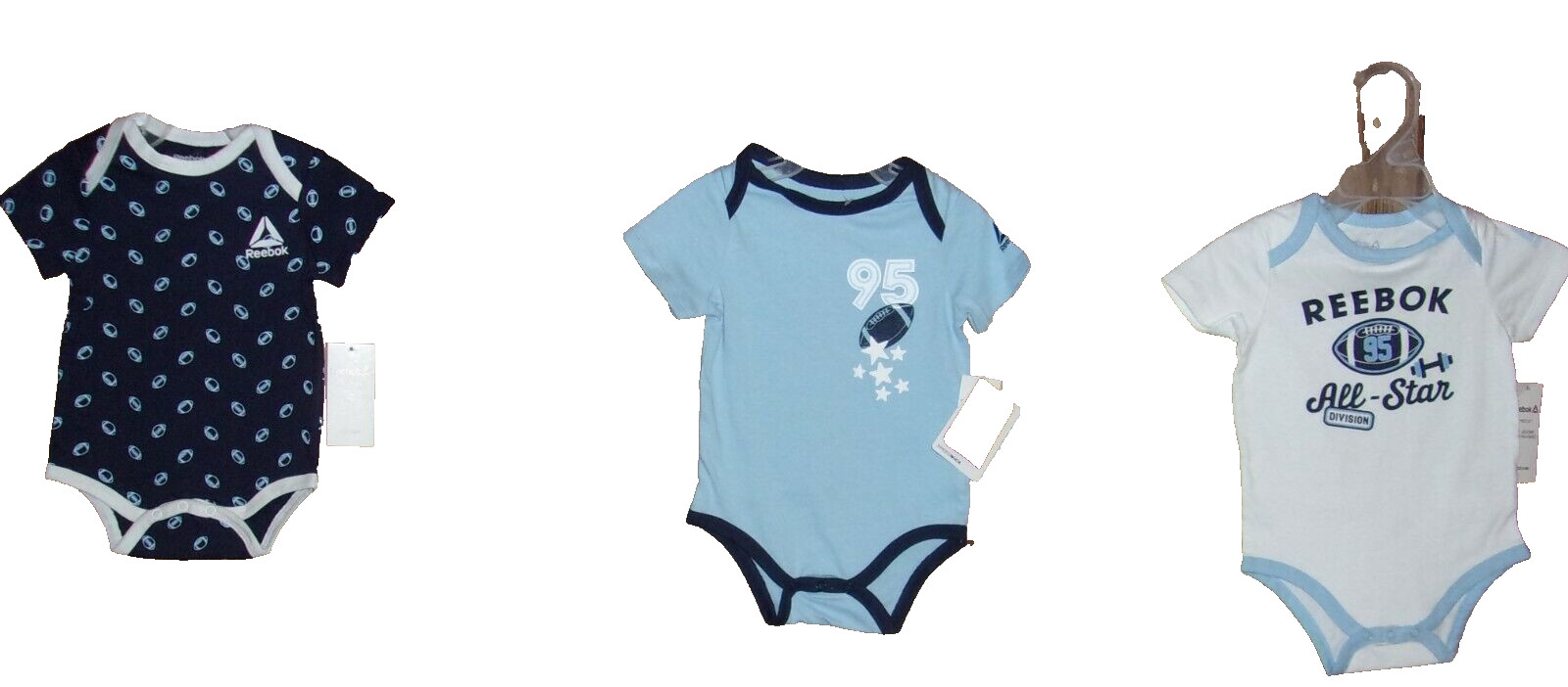REEBOK’S Boy’s One-Piece Bodysuit Set of 3 BLUE Size: 6-9 Months NWT $45