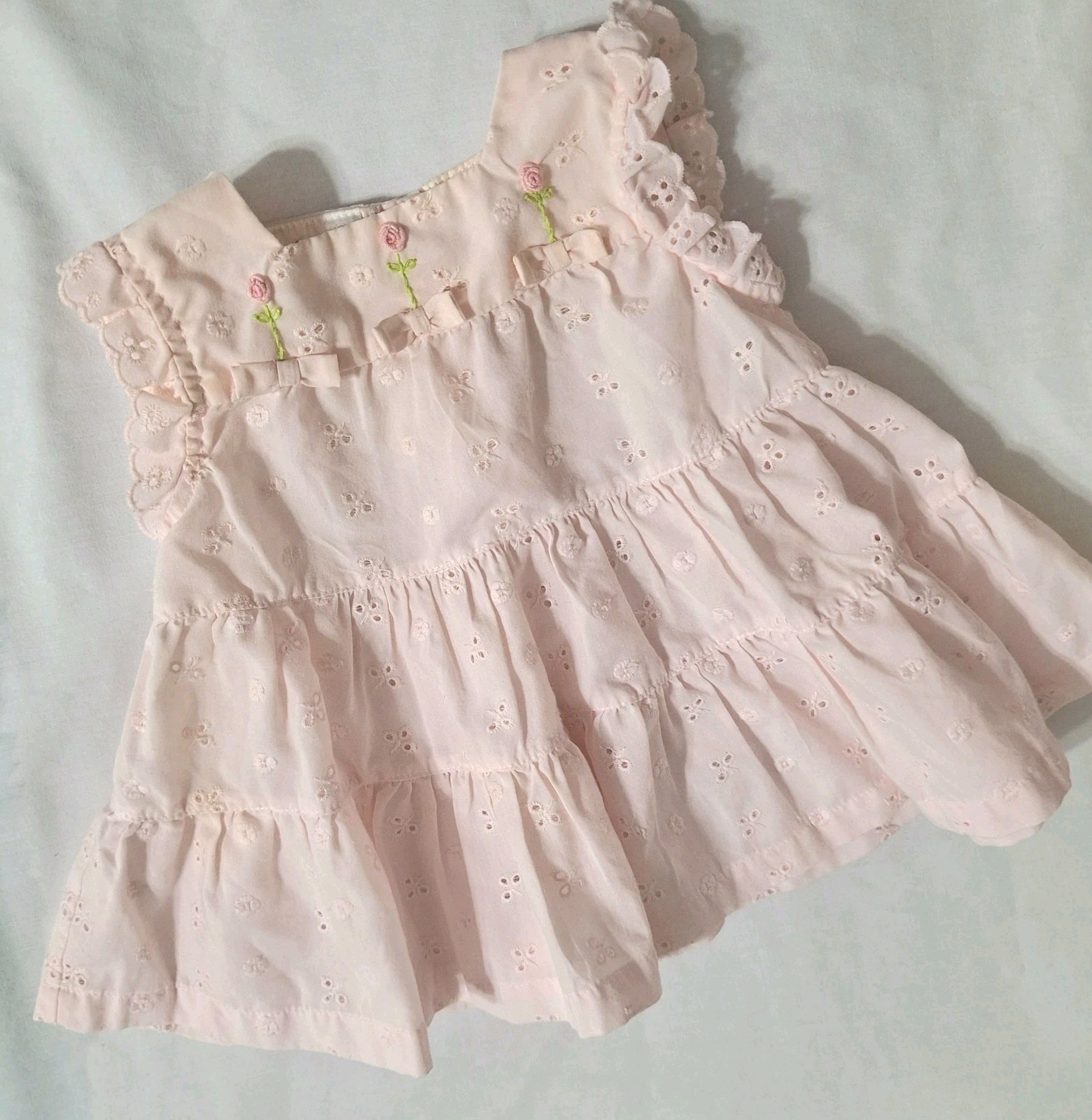 Vtg Baby Girl Set 3 6 Months Little Bitty Pink Eyelet Rosettes Bloomers Circle