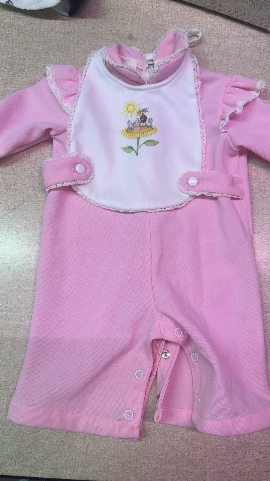 Vintage Chandler 3 Months Pink Lace Smocked Ladybug Floral One Piece *read