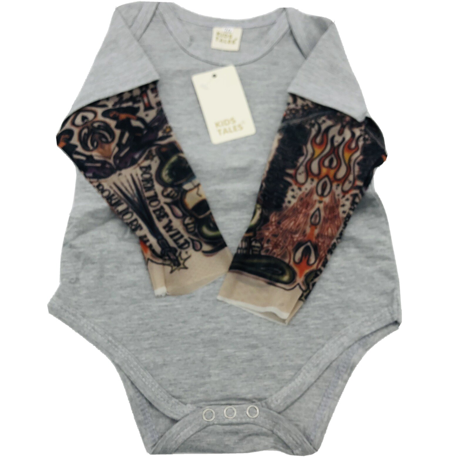 Kids Tales Infant Bodysuit, Romper 6-12 Months Grey Born to be Wild sleeves