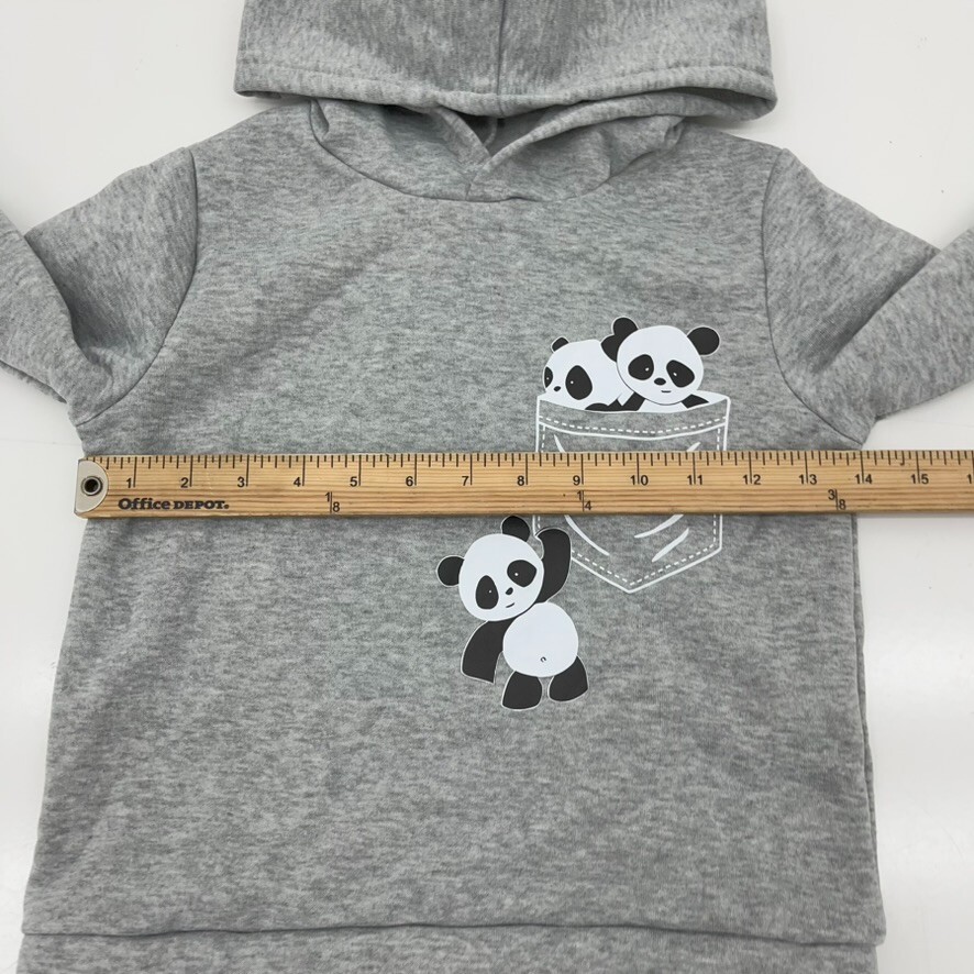 Gray Panda Graphic Print Sweatshirt 2 Piece Outfit Kids Size 4T NEW