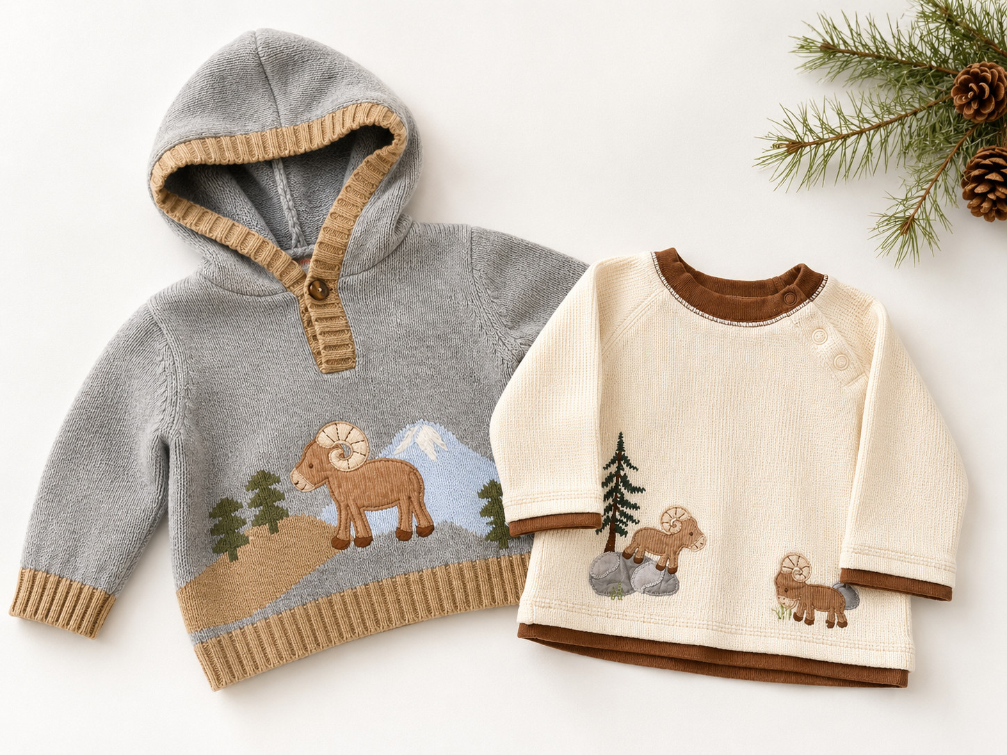 Gymboree Baby Outfit Set 6-12 Months Mountain Ram Hoodie Sweater & Thermal Top