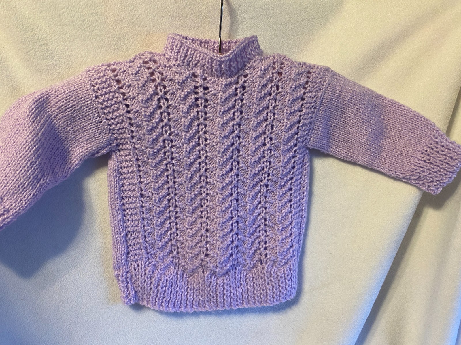 Hand Knit Toddler/Baby Lacy Sweater Pullover – Lavender Lace size 12-18 mos