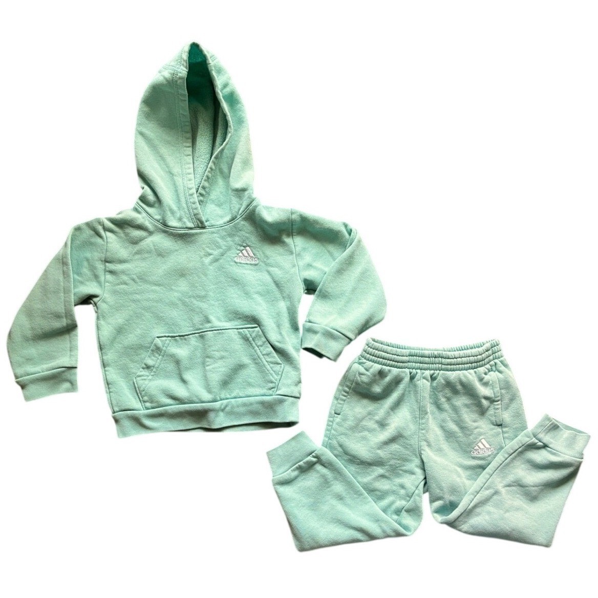 Adidas Toddler Kids Cyan Hoodie and Joggers Tracksuit Set Size 3T Flawed