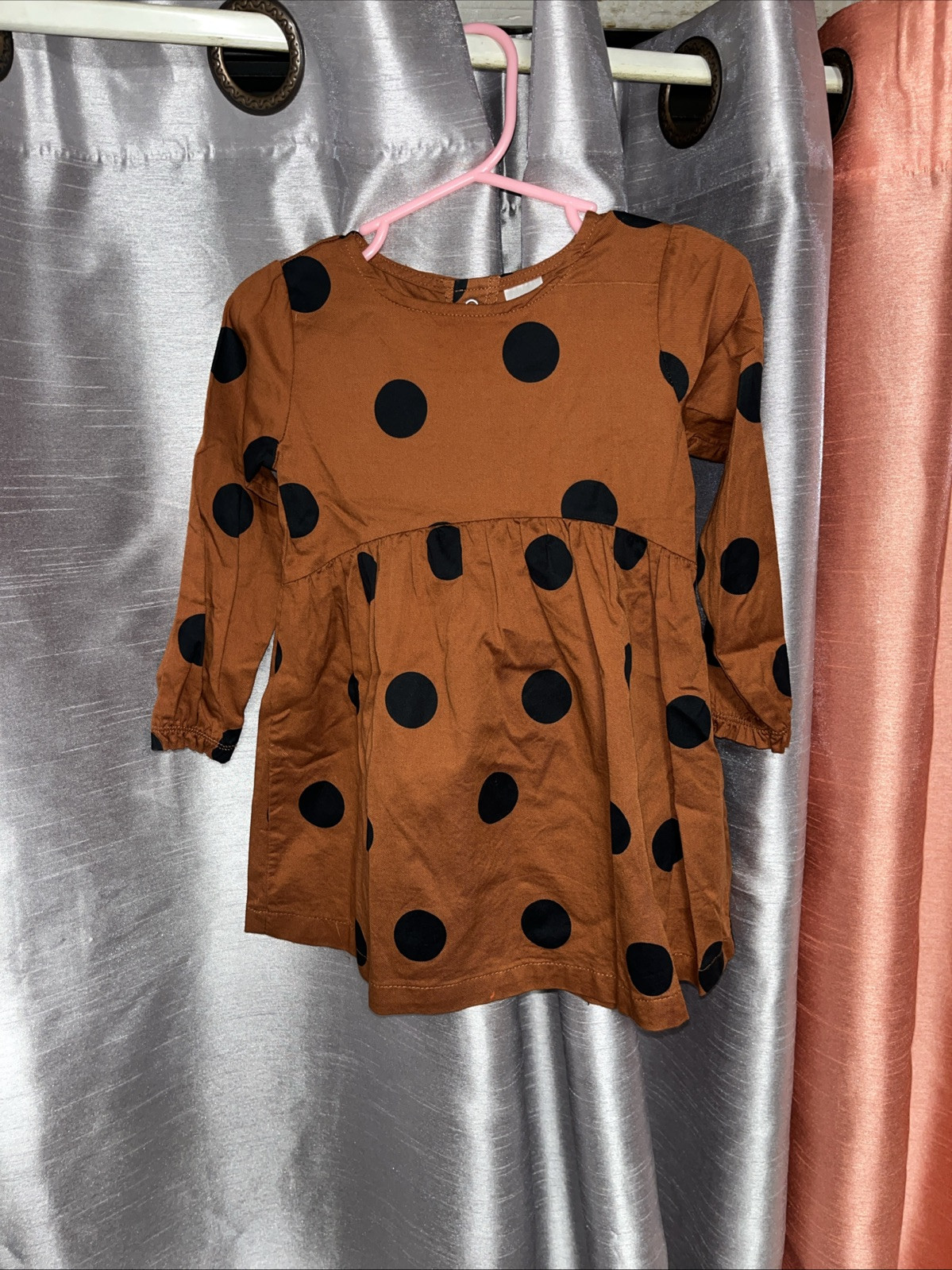 Brown and black polka dot sweater shirt dress