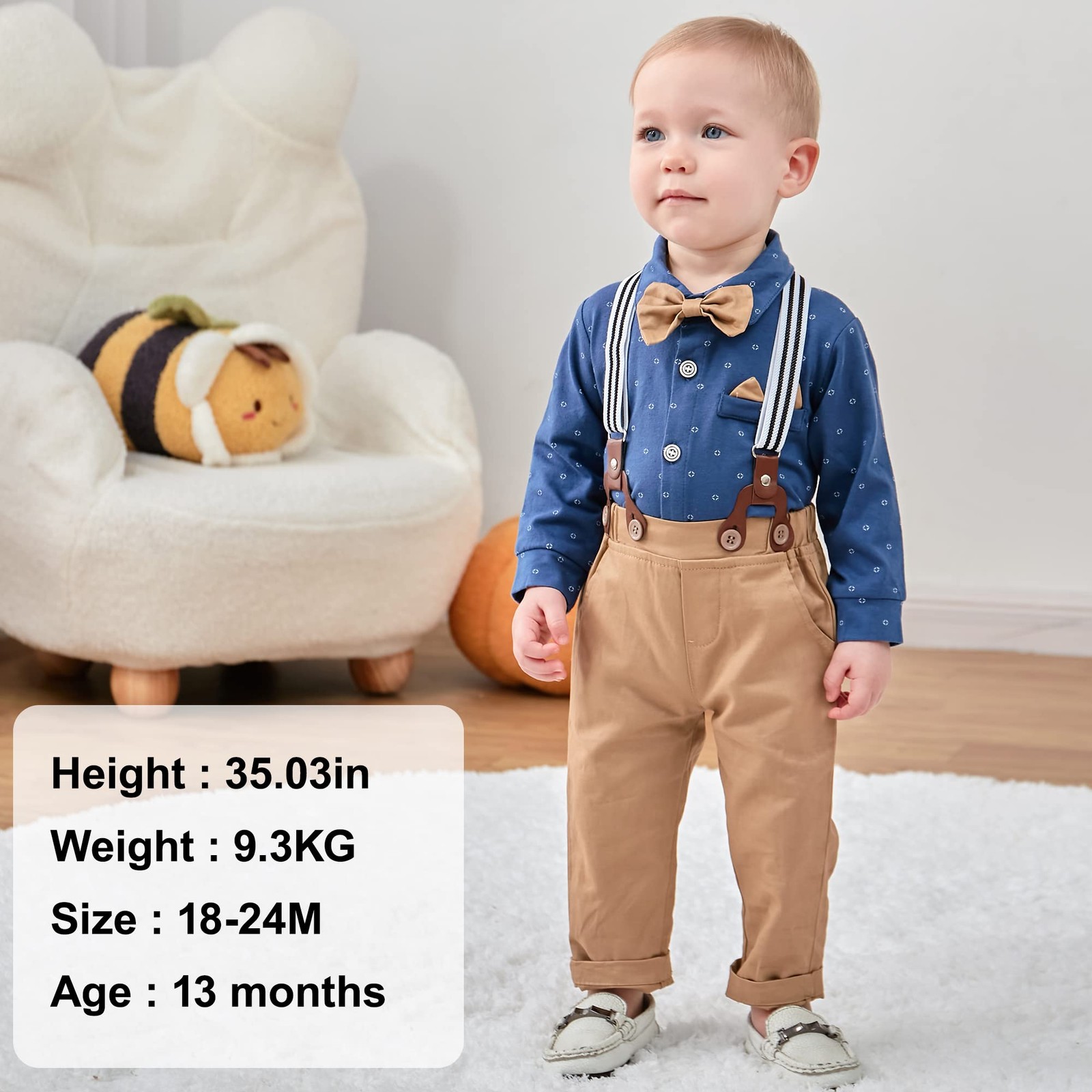 Baby Boy Clothes 0-24M Newborn Infant Gentleman Outfit, Shirt+Bowtie+Beret+Su…