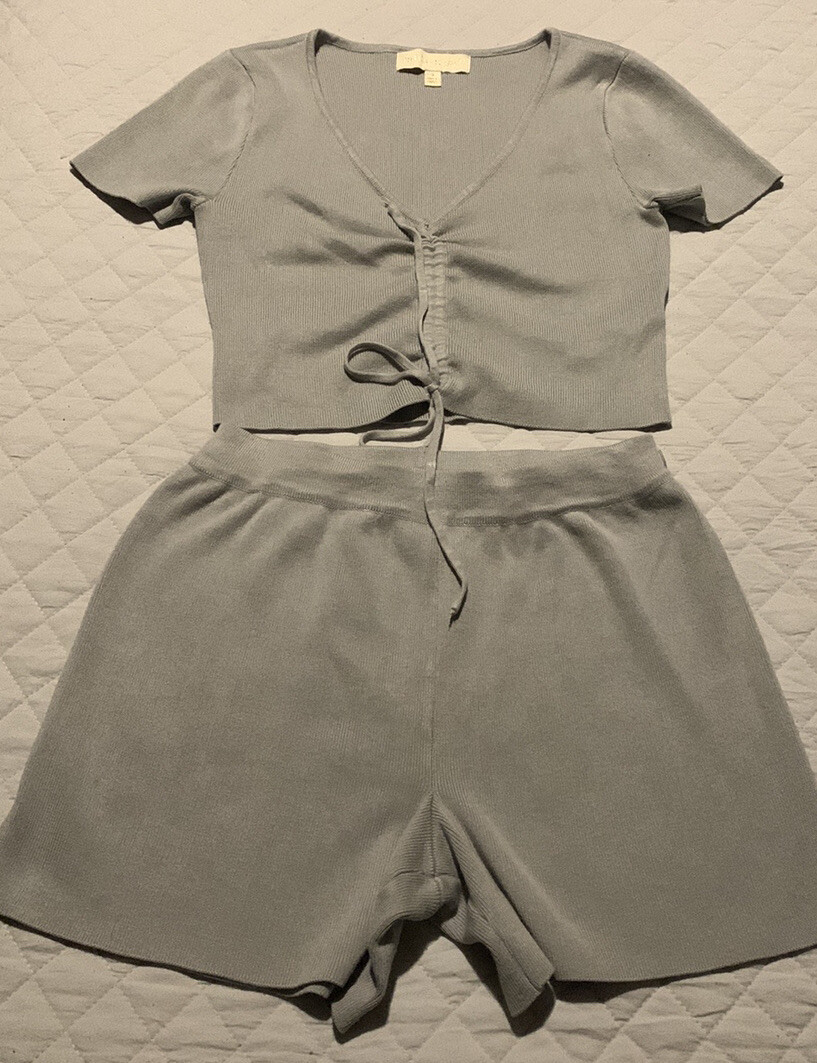Madden Girl 2 Piece Short & Tap Knit Set Gray Size Small