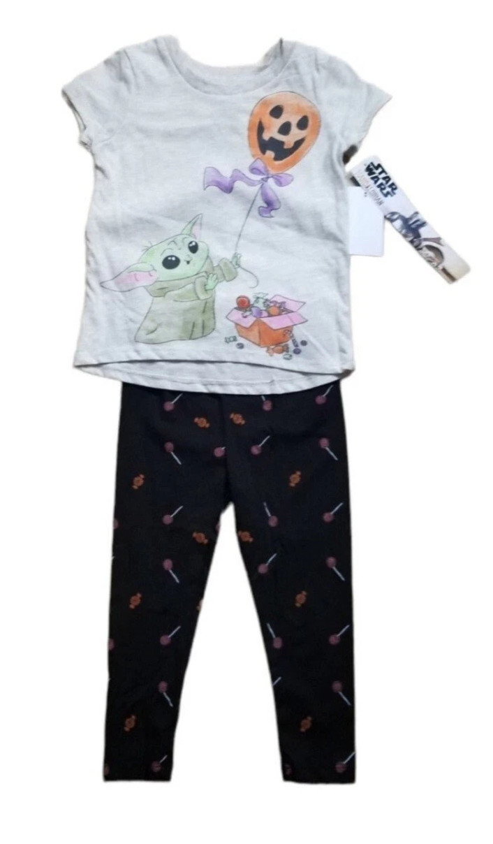 Star Wars Size 18M Mandalorian Baby Yoda Halloween Pumpkin Candy Shirt Pants Set