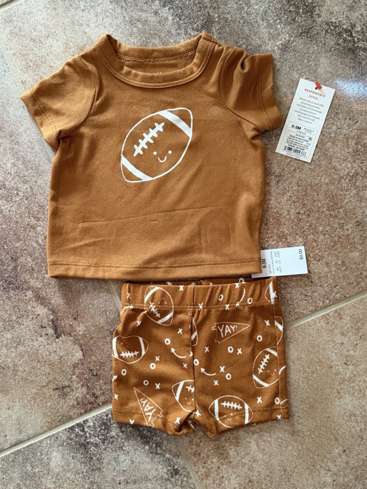 Cat & Jack 2-Piece Baby Brown Tiny Tailgater Football-Themed Set Size 0-3 NWT