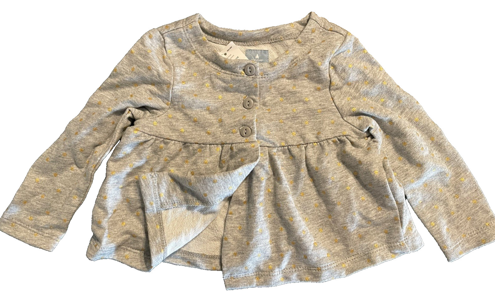 Baby Gap NWT Girls 12 18 Mo. Gray & Metallic Gold French Terry Jacket or Top