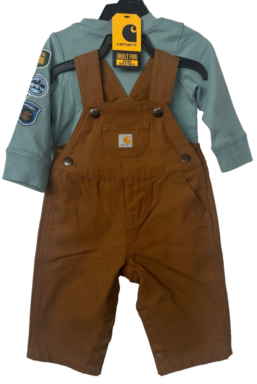 NEW CARTER’S Boys 2 Piece Set Canvas Overalls and Blue LS Shirt 6M Farm A18