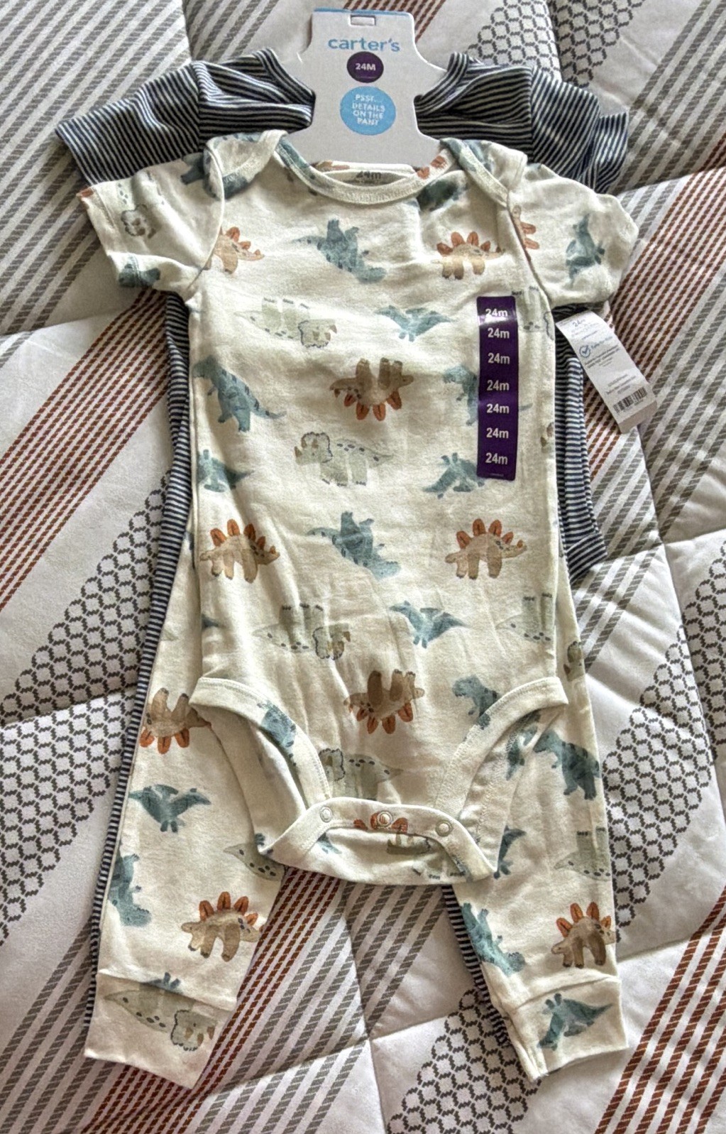 Carter’s 2-Piece Cotton Knit Dino Striped Bodysuit & Pants Set 24M