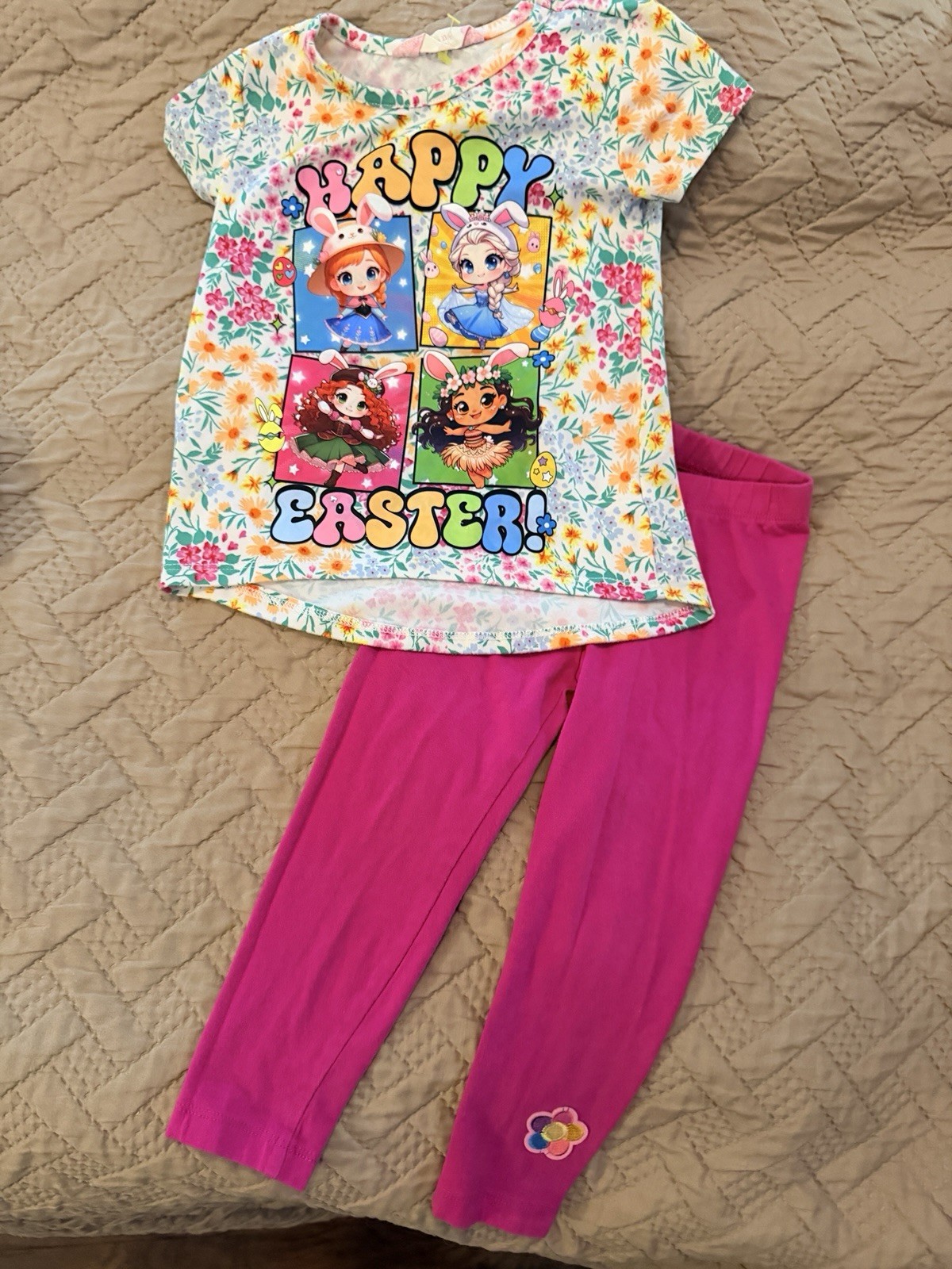 Girls Easter Disney Princess Top Pants Set Outfit Custom Design 1/1 OOAK Rare