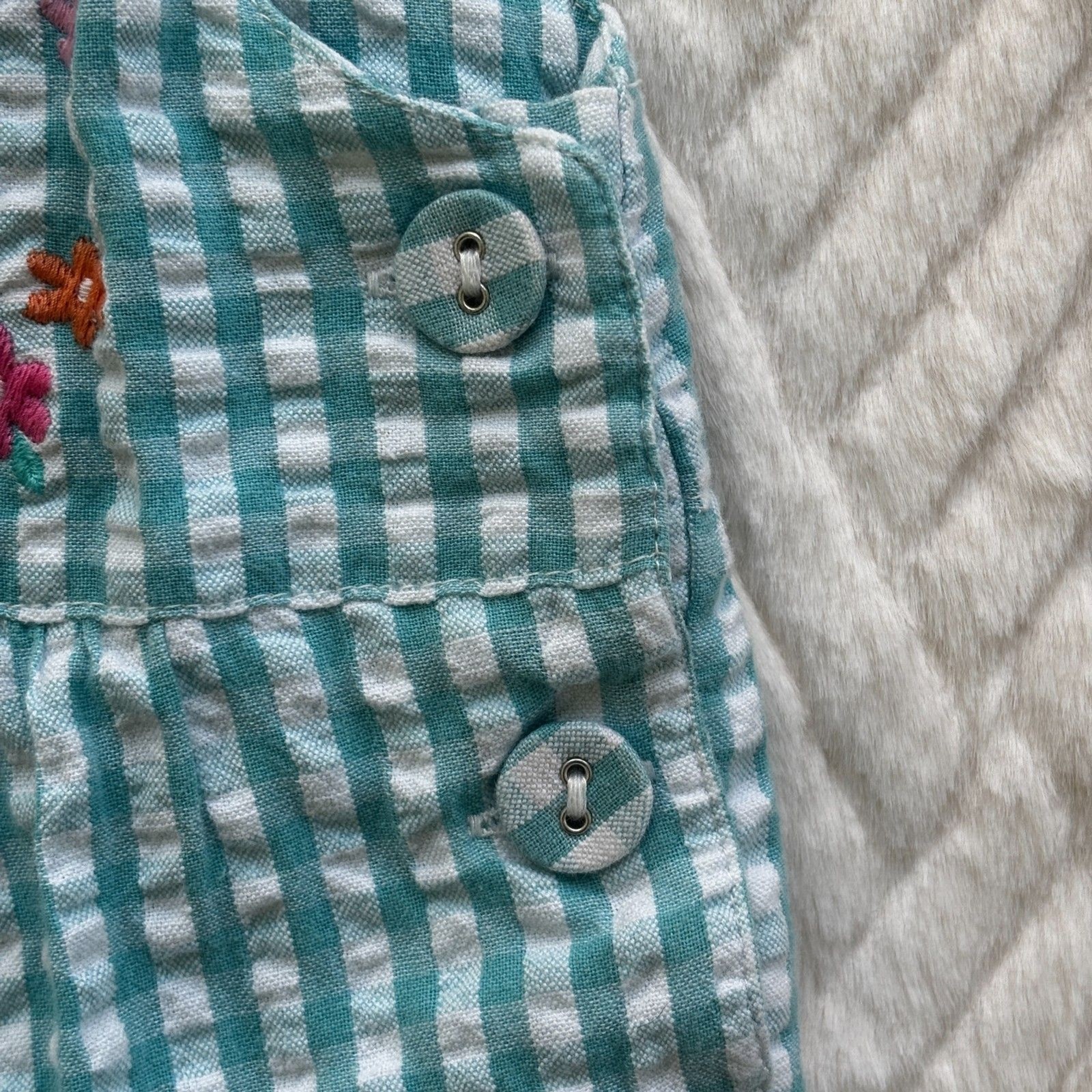 JoJo Maman Bebe 12-18M Gingham Giraffe Embroidered Bubble Romper Aqua