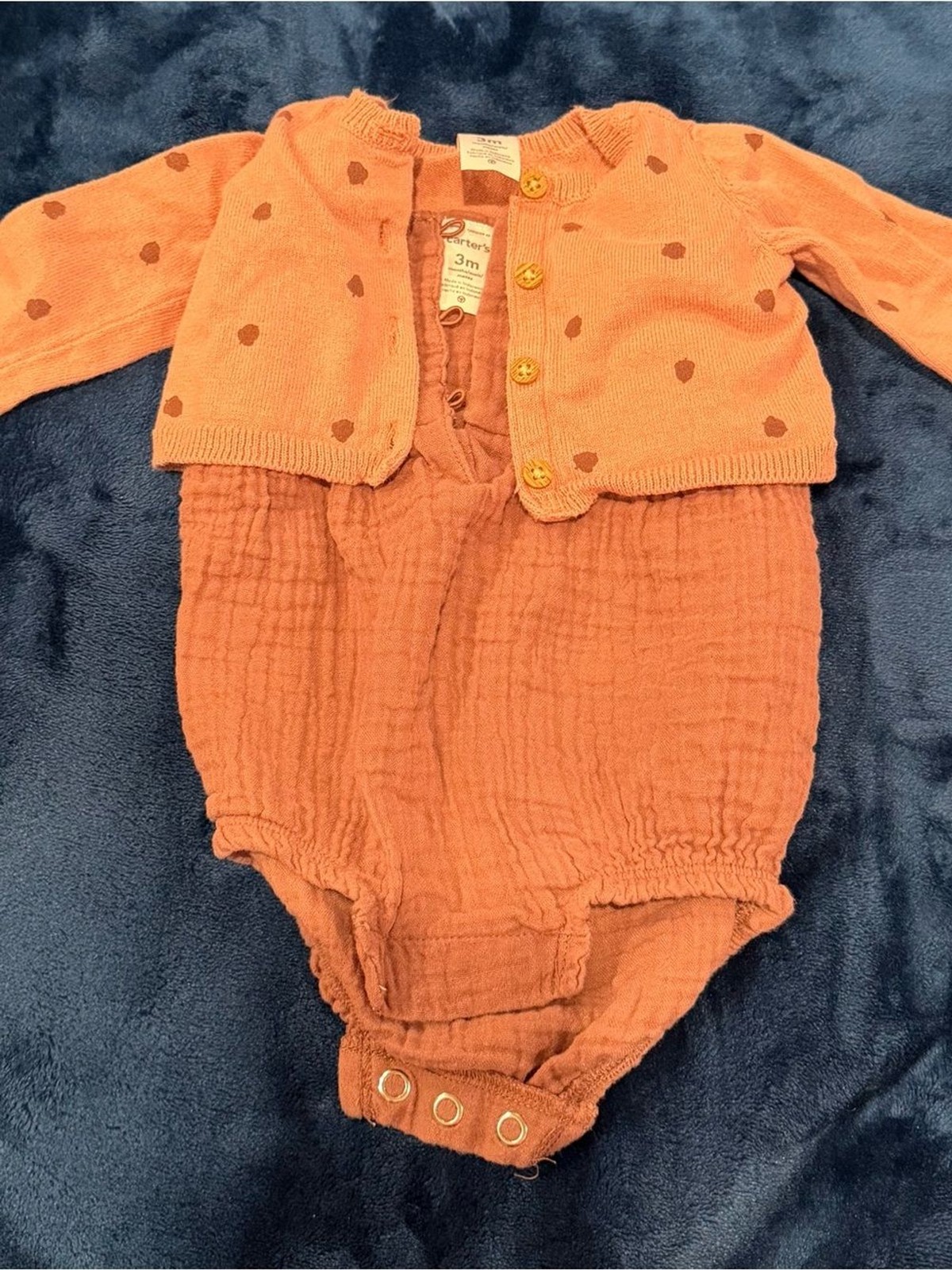 Mauvre Baby Romper & Cardigan Set with Polka Dots