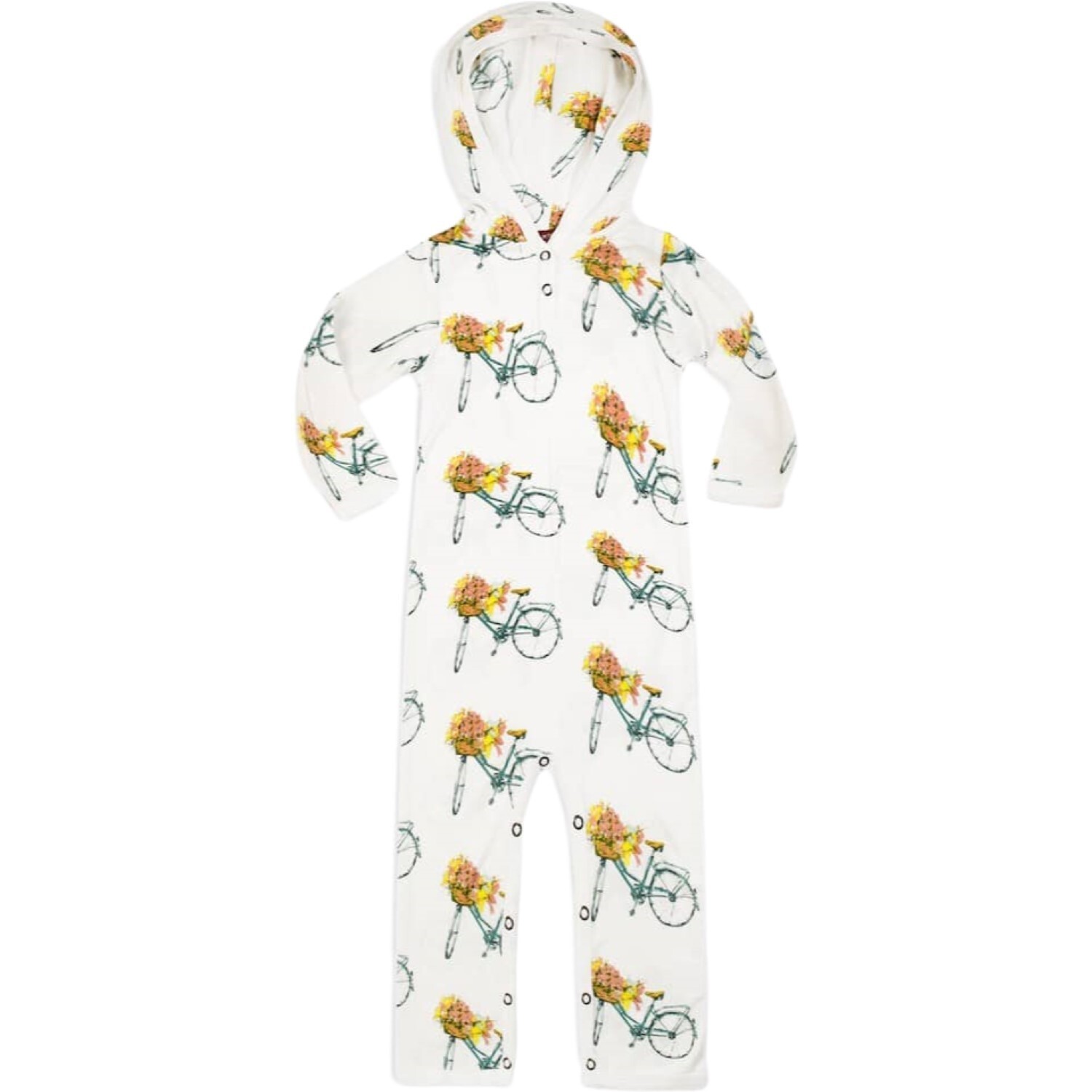MilkBarn Hooded Romper 3 6 Mos Rayon Bamboo Bicycle Bike Outfit Girl Flowers