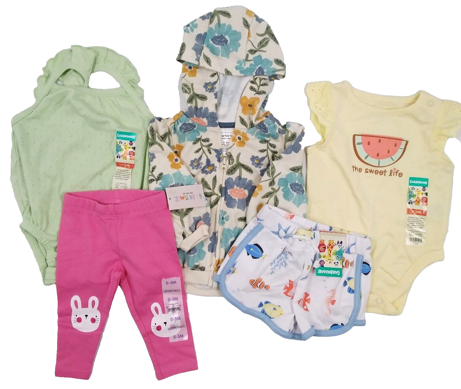 Garanimals/Carters Casual Babygirl Assorted Tops & Bottoms Sets SZ 0-3mo Lot 5