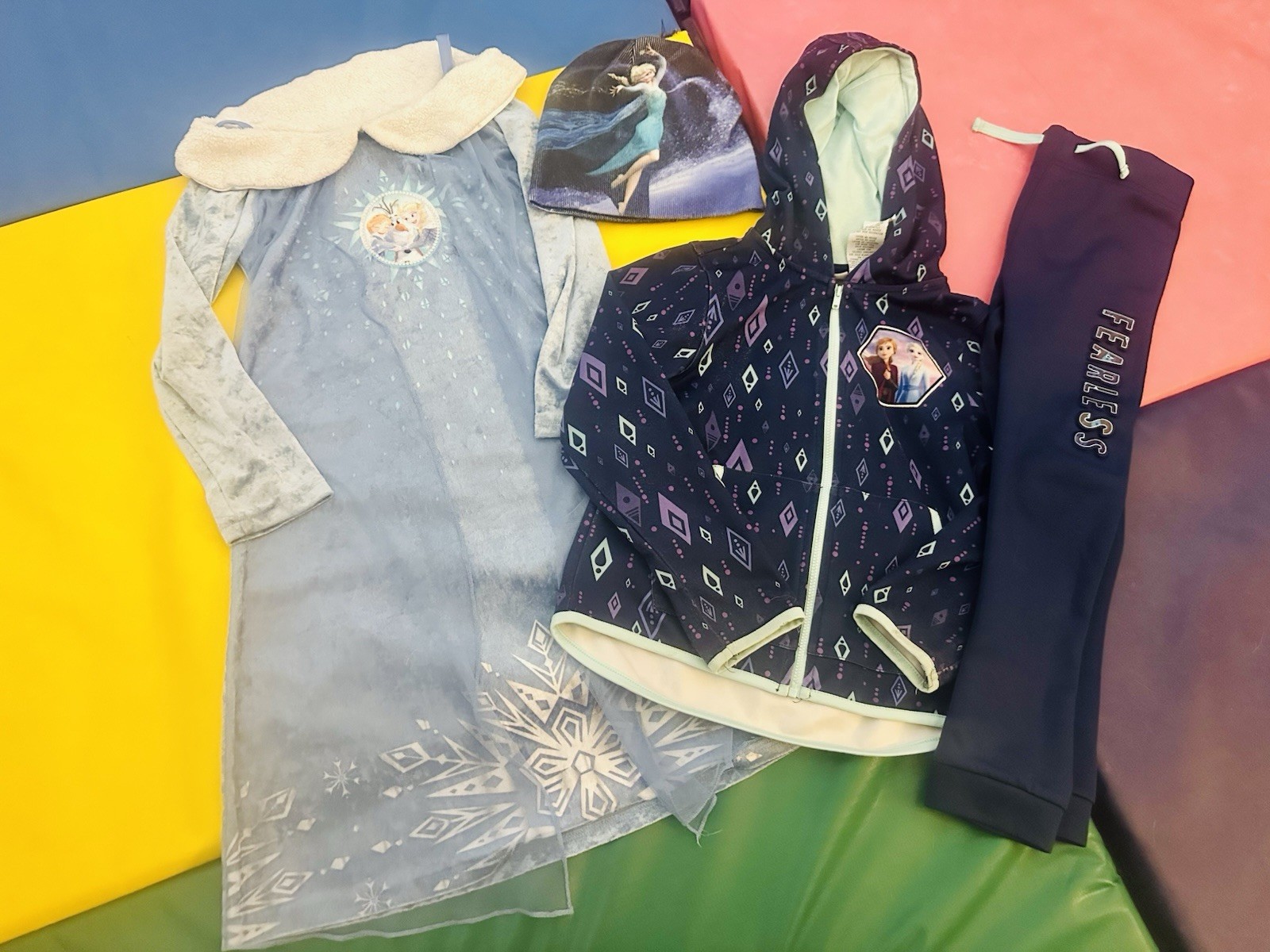Girls Size 7 Disney Frozen II Outfit, Hoodie, Beanie, PJ Dress Anna Elsa bundle