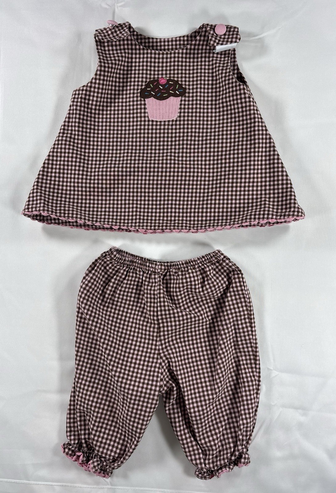 Glainmont XS-6 Months Brown Pink Check 100% Cotton Sleeveless Top is Reversible