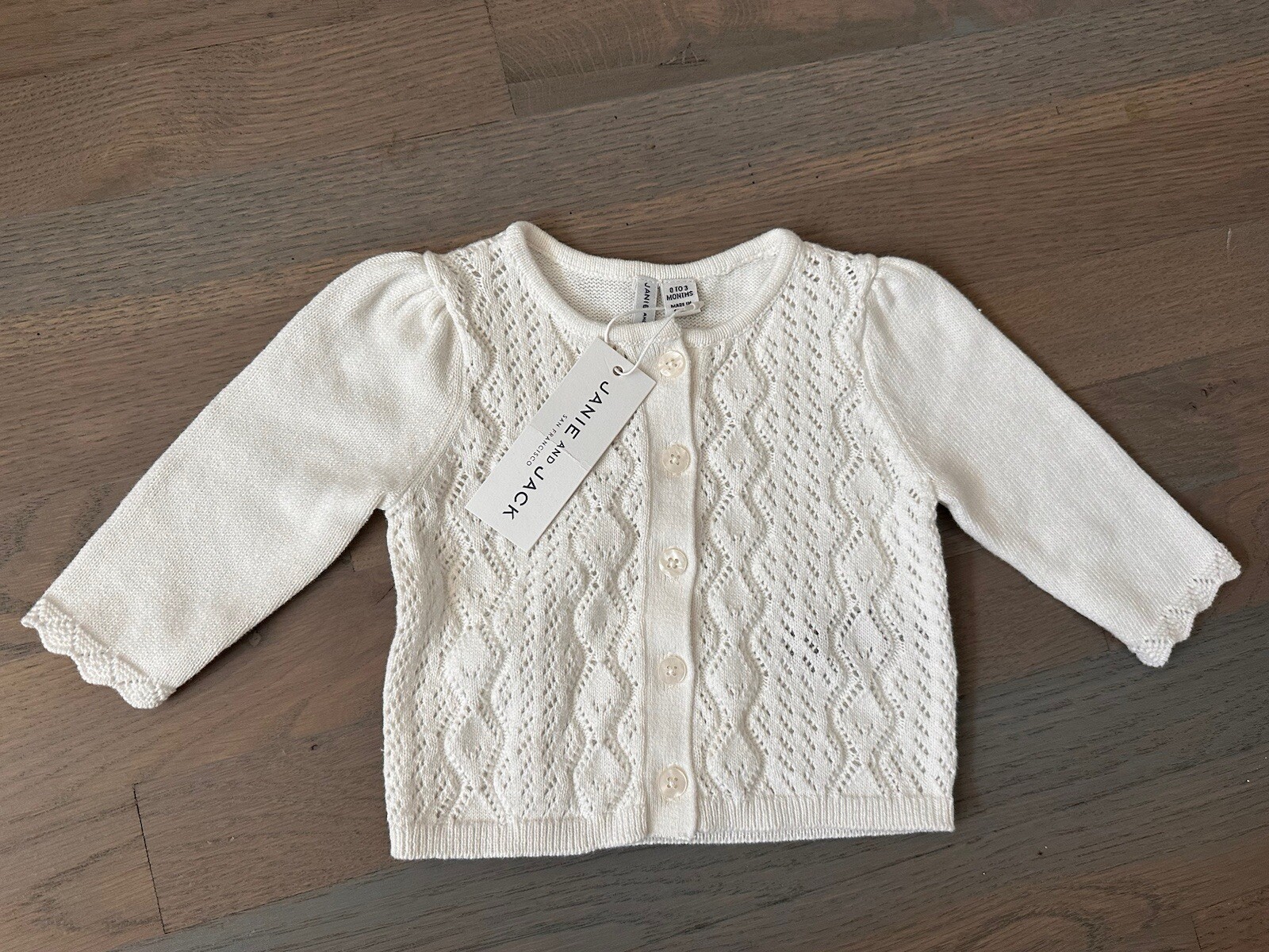 NWT Janie and Jack girl FALL 4-piece white lace sweater pants bow sock SET 0 3