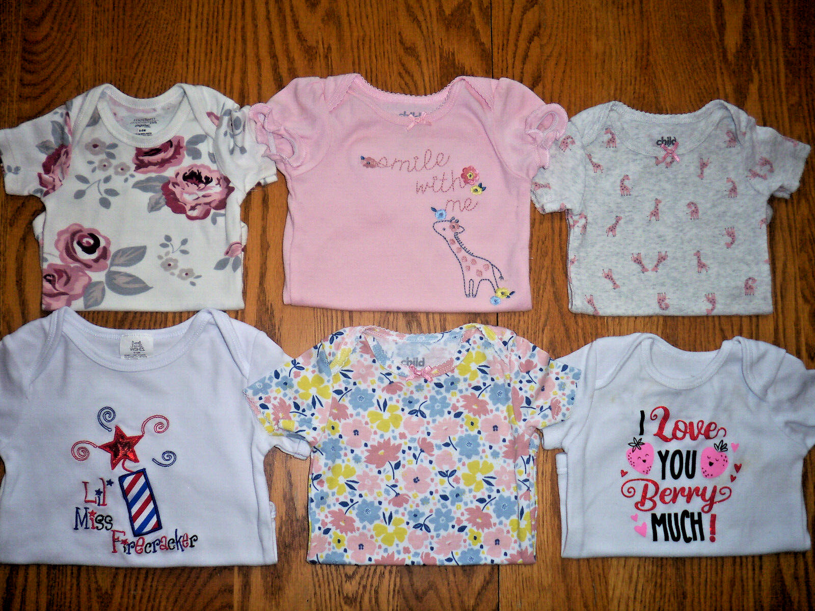 GIRL 6-9 months Spring/Summer 3 Pajamas, 6 Snap one-piece, Romper, Shirt, Shorts
