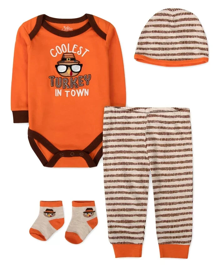 Boys Fall Thanksgiving Outfit Coolest Turkey in Town 4 pcs 9M New