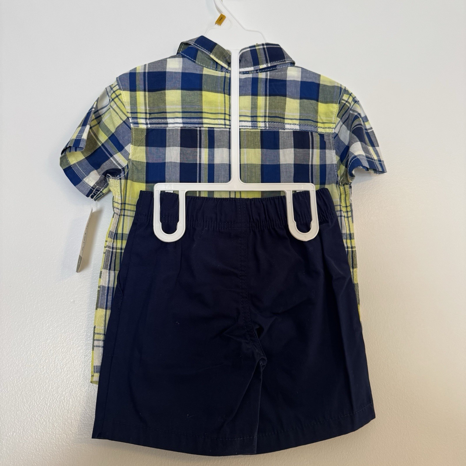 Carter’s Boys 3T 2pc Plaid Woven Cotton Button-Up Shirt & Shorts Set Preppy