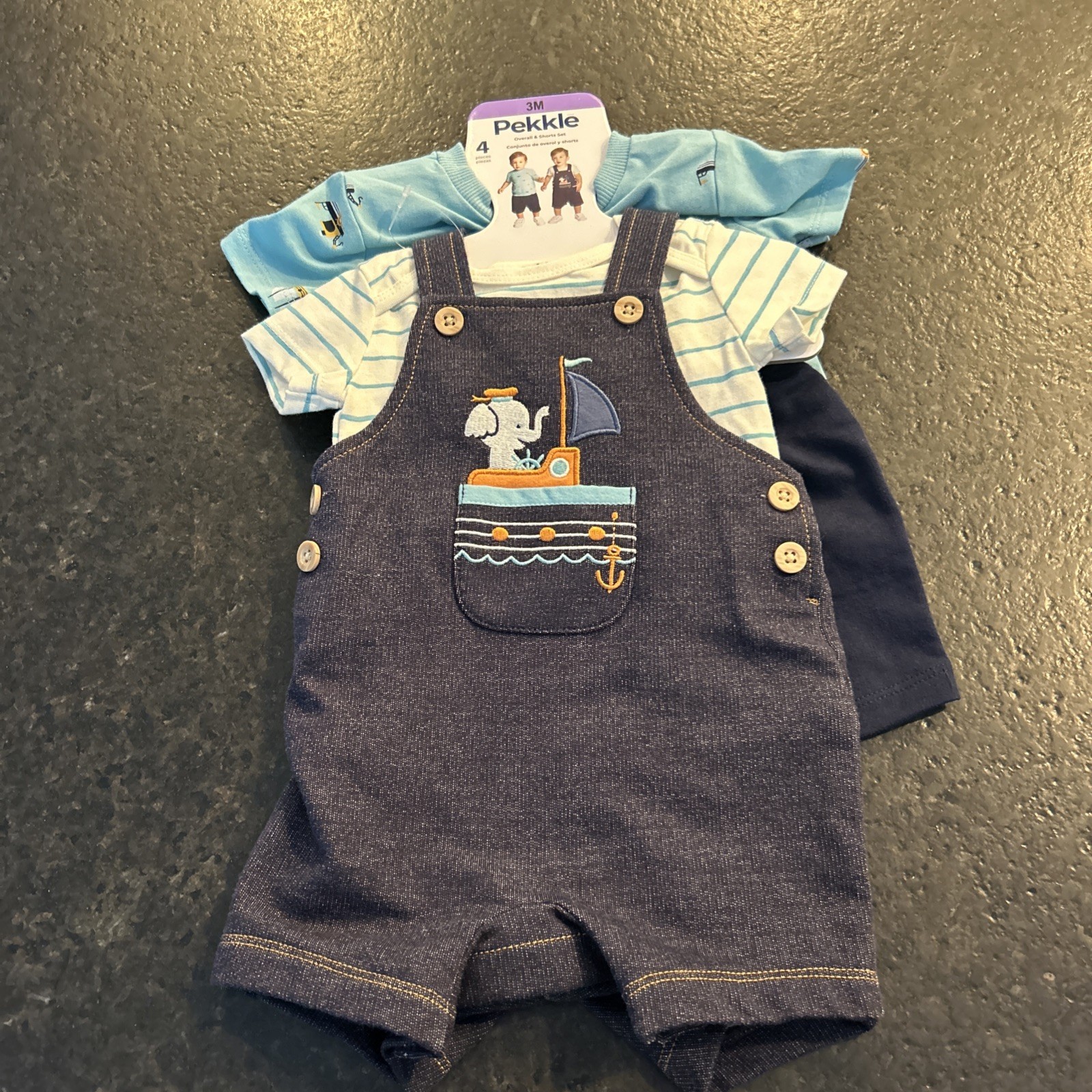 Pekkle 4 Piece Overall and Shorts Set, Boats-NWT- 3 Months