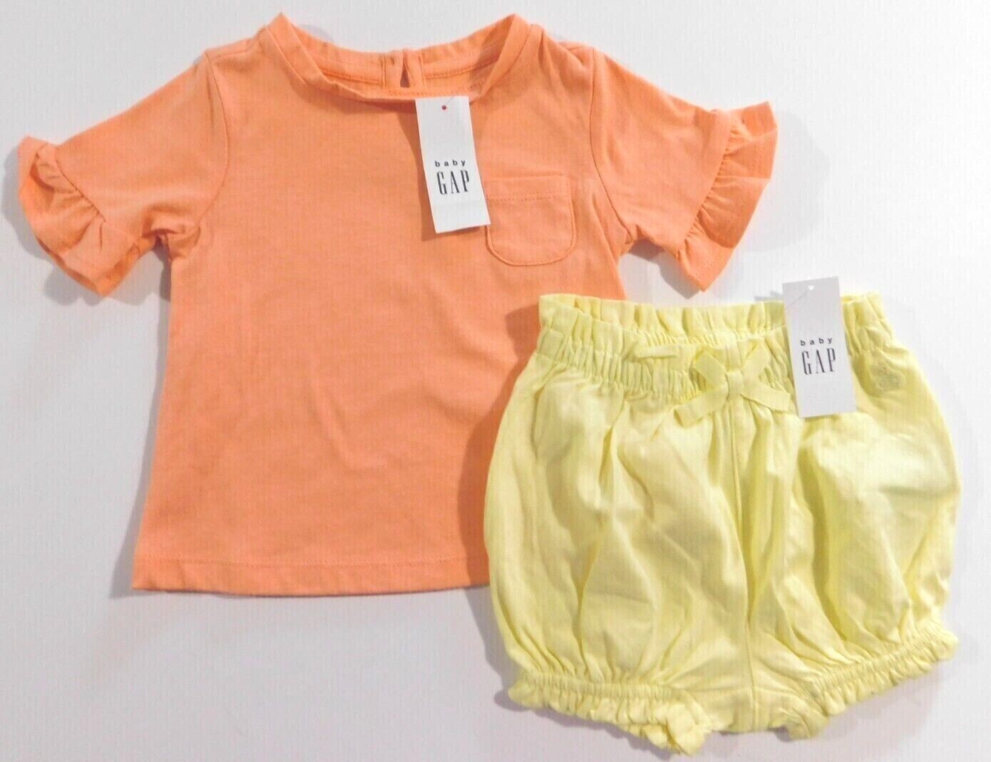 Gap Baby Girl Top Shorts Orange Yellow Size 3-6 Months Cotton Ruffle Sleeve New