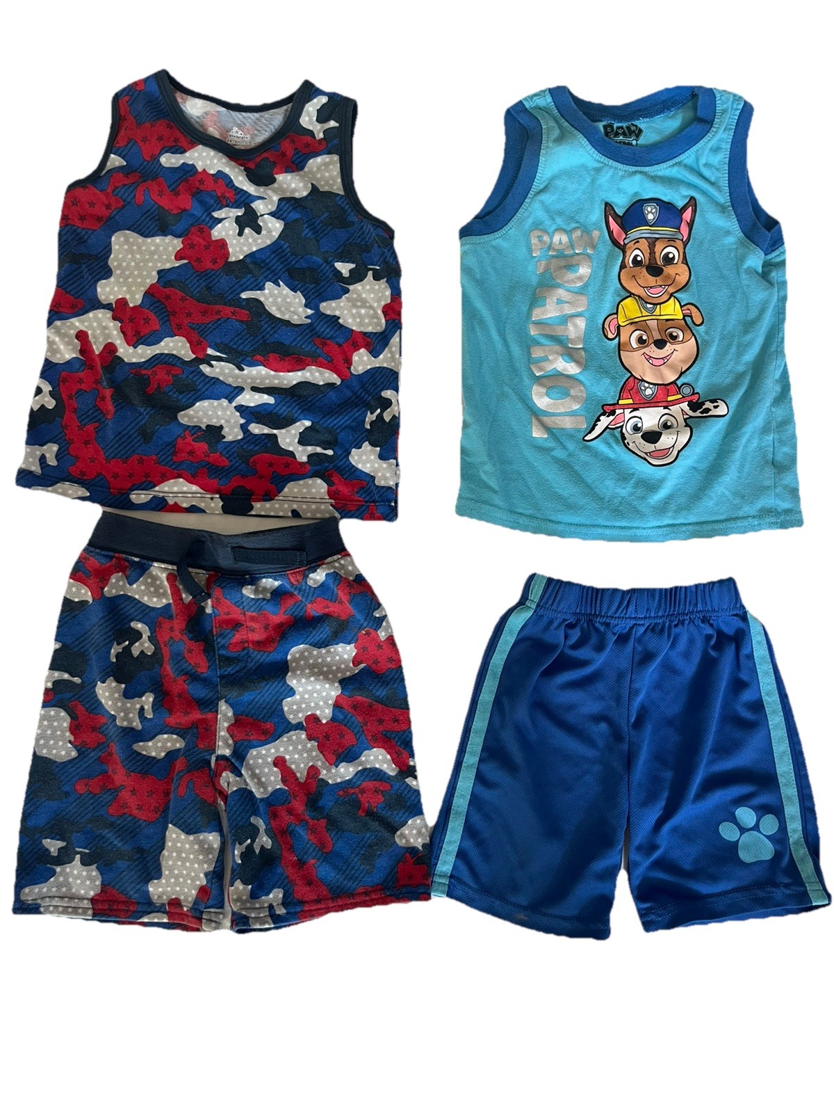 2 Boys Short &Tank Top Sets 4T Paw Patrol w/Mesh Shorts & Red White Blue Camo