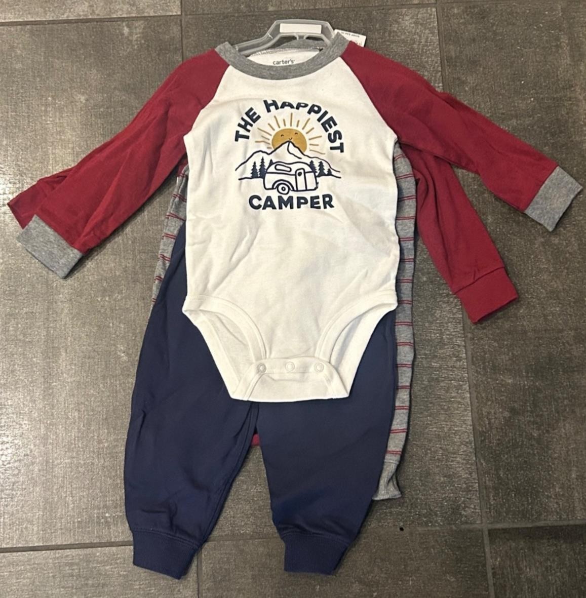 Carter’s Baby Set 4 Piece 24M The Happiest Camper Burgundy Gray Blue White