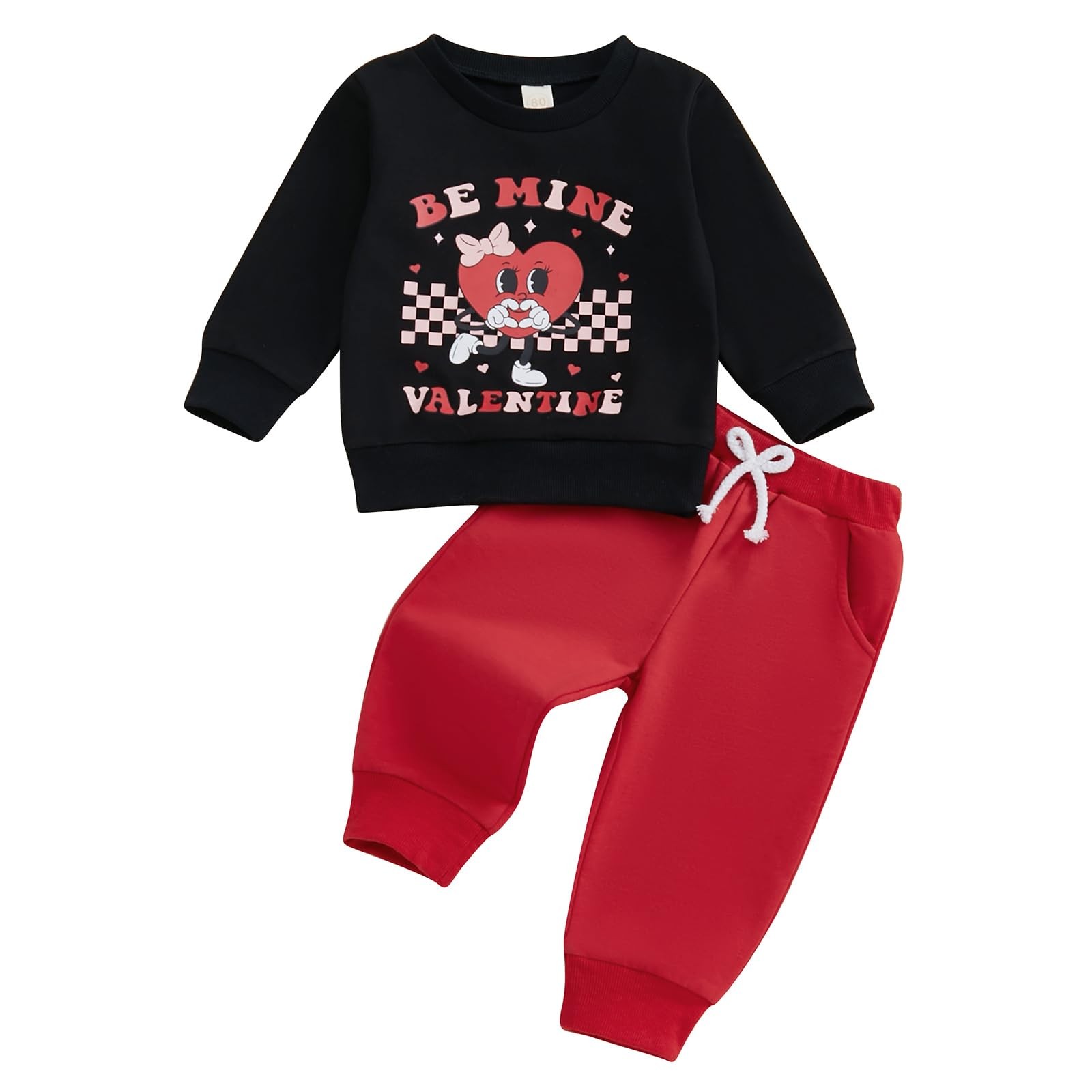 Girl Valentines Day Clothes Set Bow Heart Printed Sweatshirt Solid Long Pants…