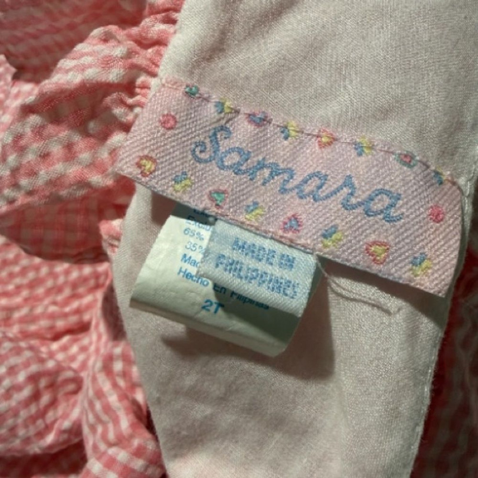 VTG Samara Pink Gingham Check Dress Bloomer Set Embroidered 2T EUC